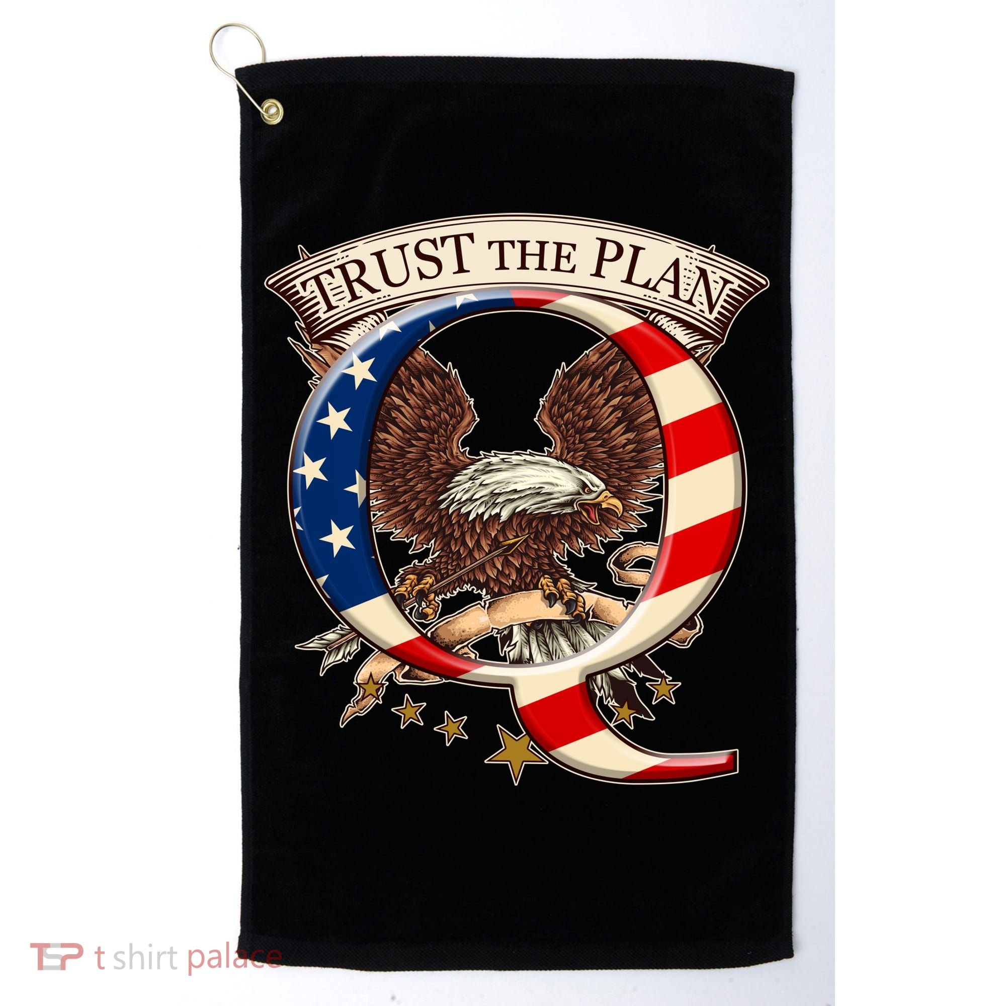 Trust The Plan Qanon American Flag Eagle Golf Towel