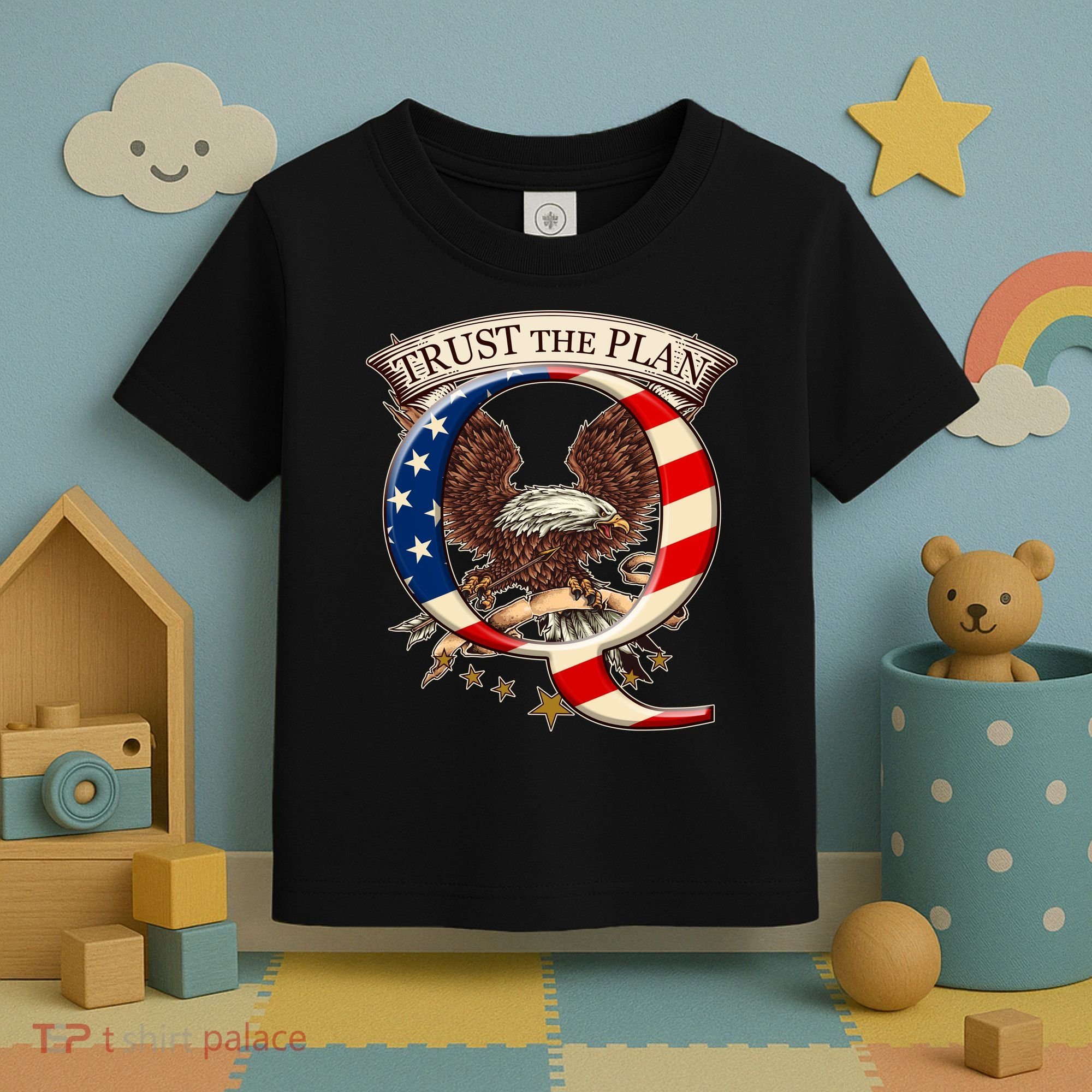 Trust The Plan Qanon American Flag Eagle Toddler T-Shirt