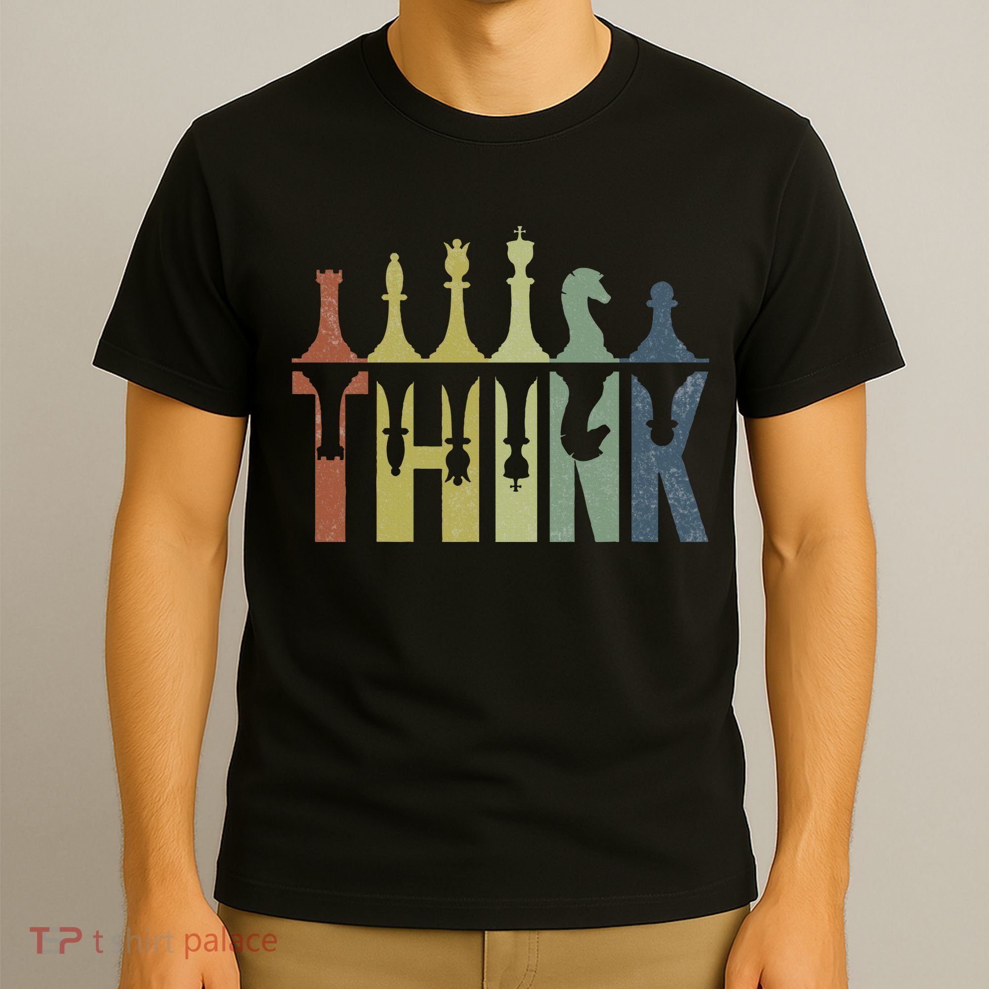 Think Retro Vintage Chess Pieces Player Gifts Chess Coach T-Shirt