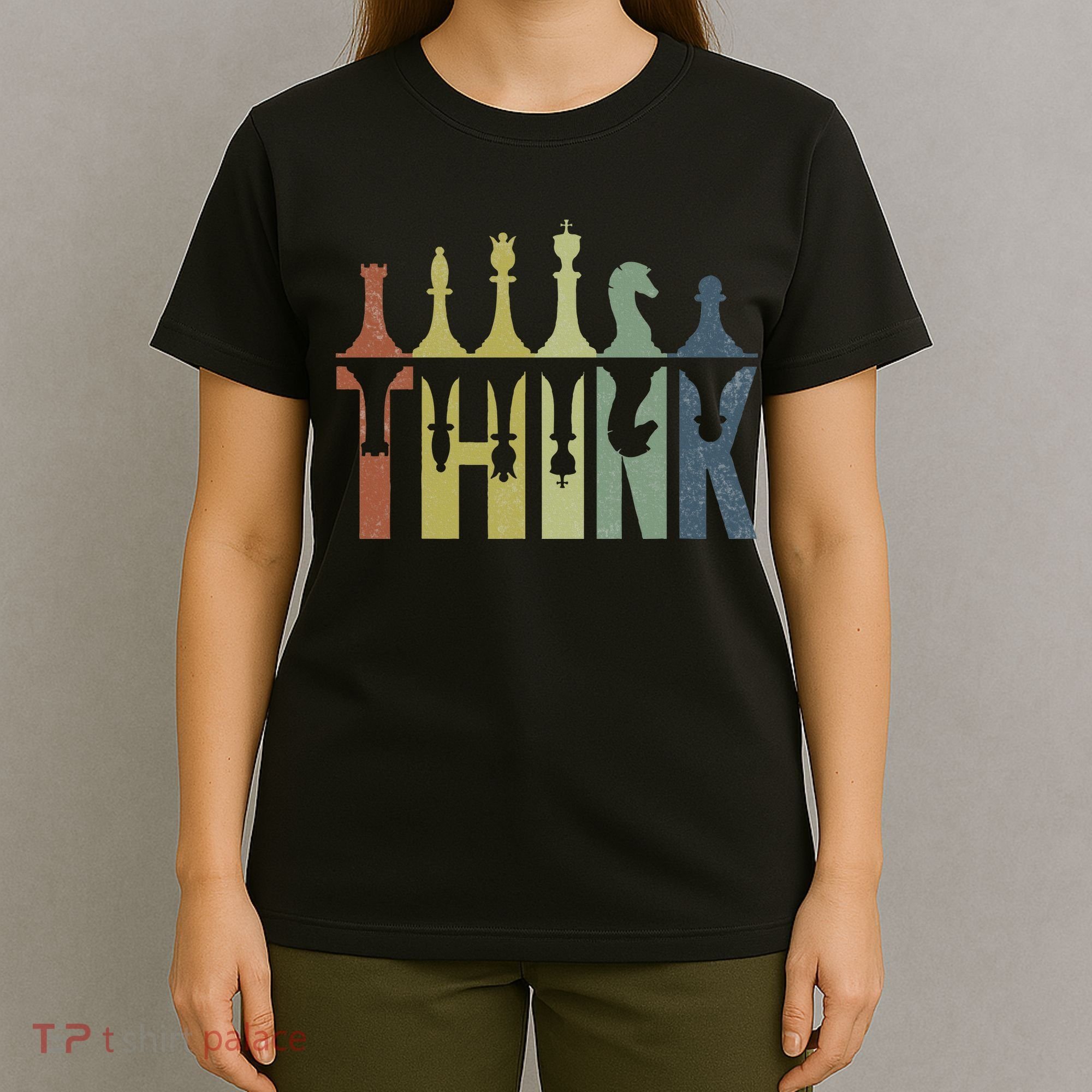 Think Retro Vintage Chess Pieces Player Gifts Chess Coach T-Shirt