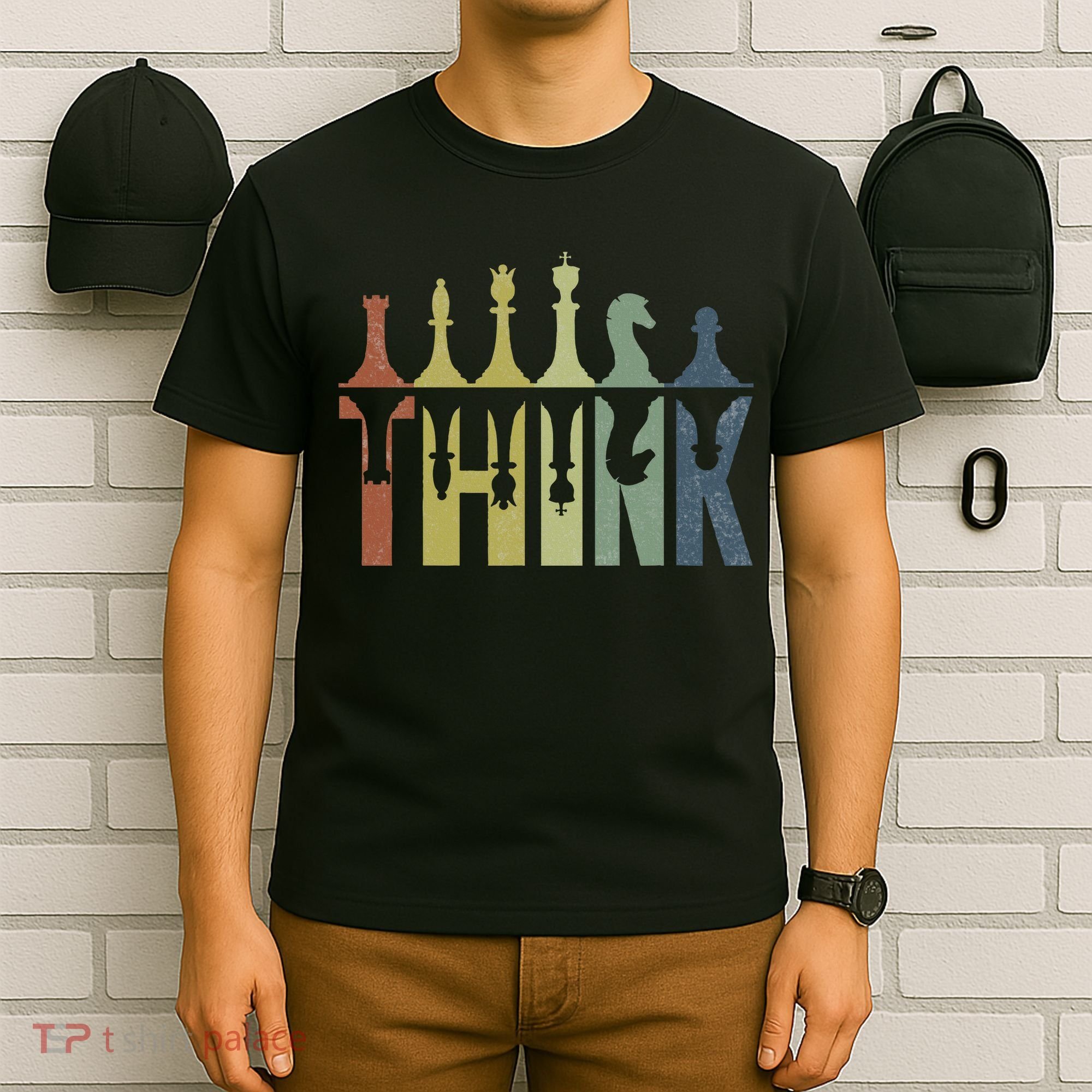 Think Retro Vintage Chess Pieces Player Gifts Chess Coach T-Shirt