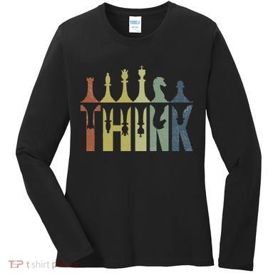 Think Retro Vintage Chess Pieces Player Gifts Chess Coach Women's Long Sleeve Shirt