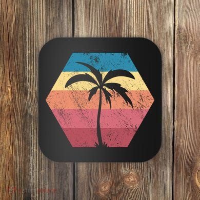 Tropical Retro Vintage Palm Trees Sunset Coaster