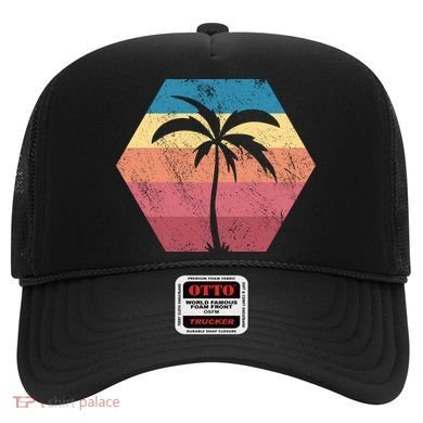 Tropical Retro Vintage Palm Trees Sunset Hat
