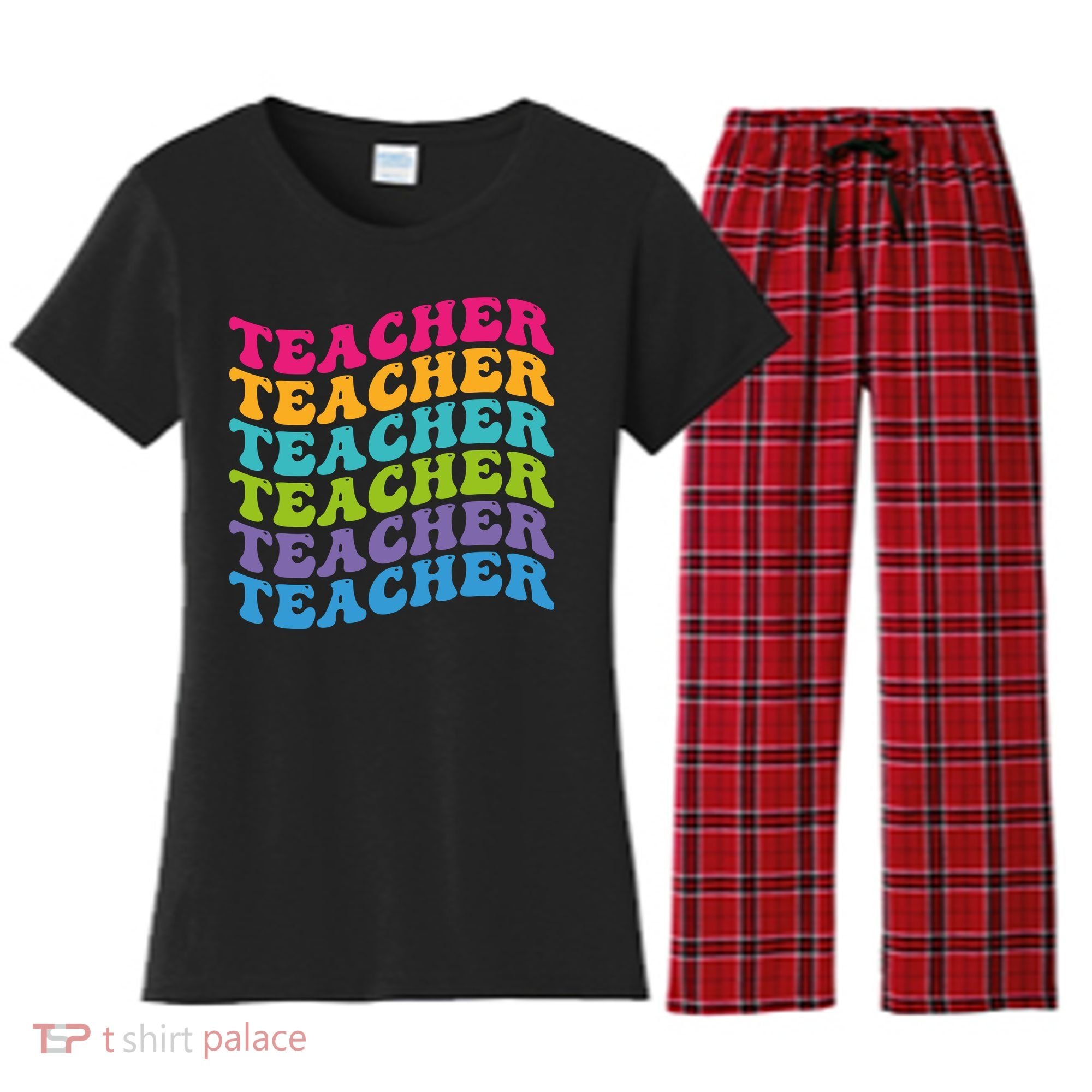 Teacher Retro Word Mashup Women's Flannel Pajama Set