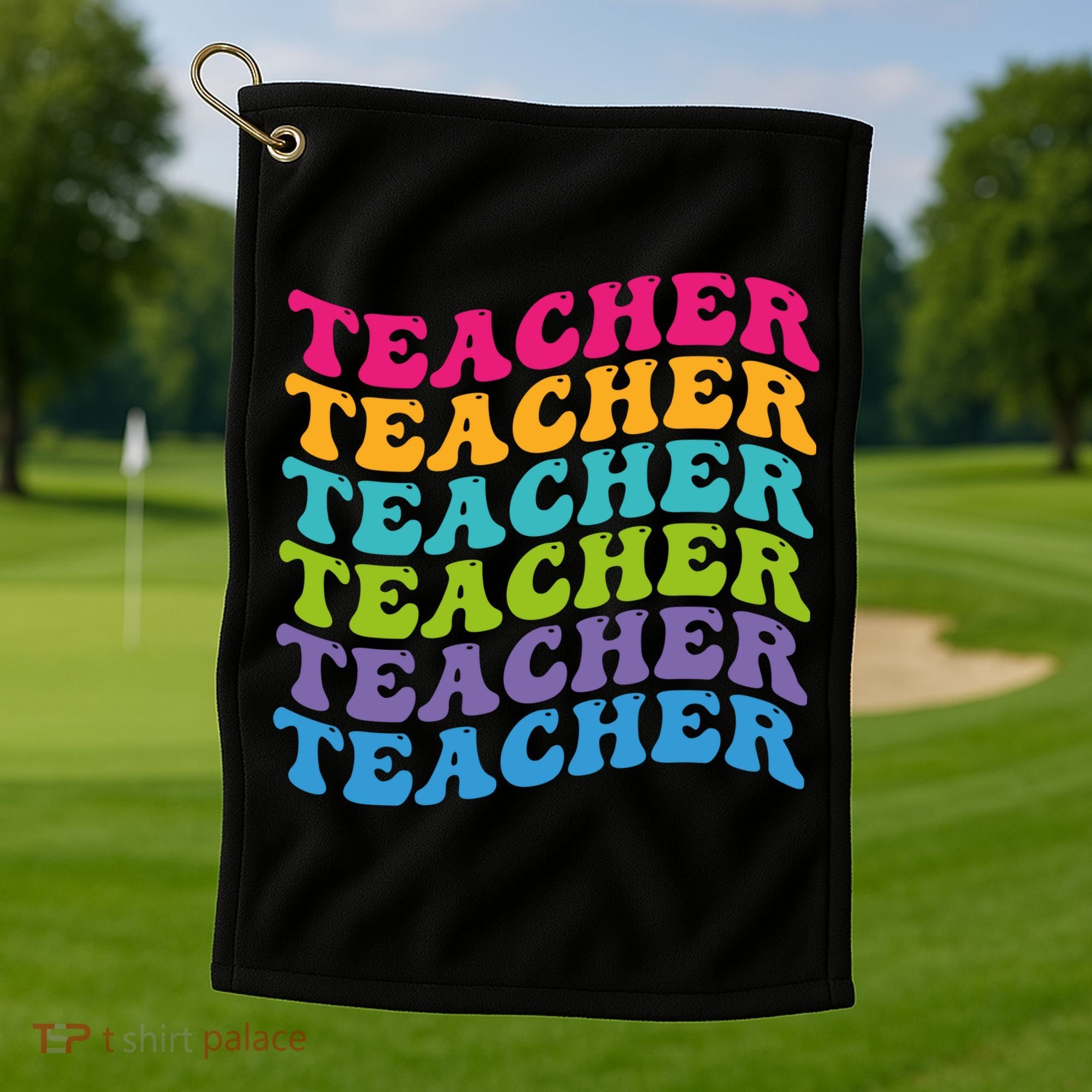 Teacher Retro Word Mashup Golf Towel