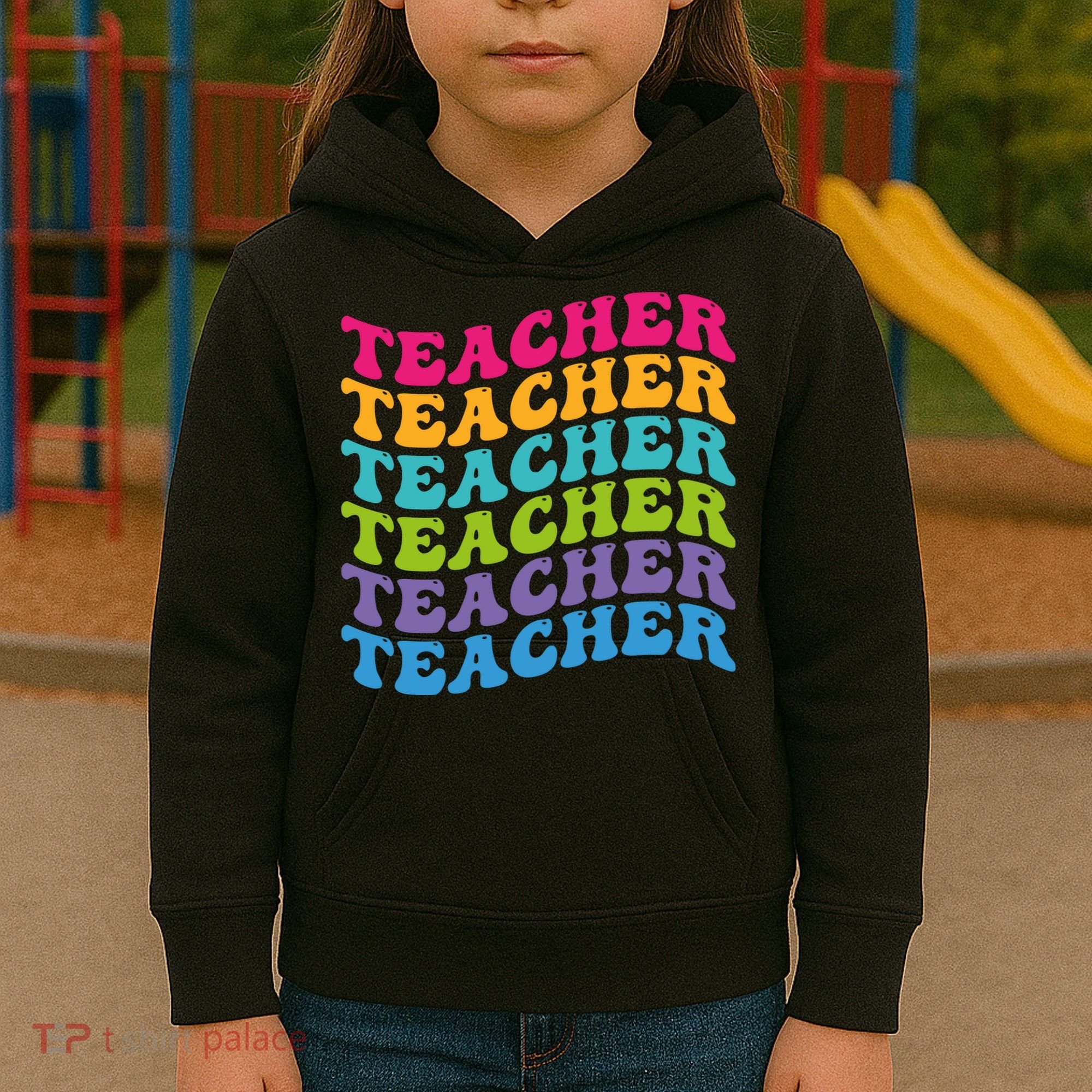 Teacher Retro Word Mashup Kids Hoodie