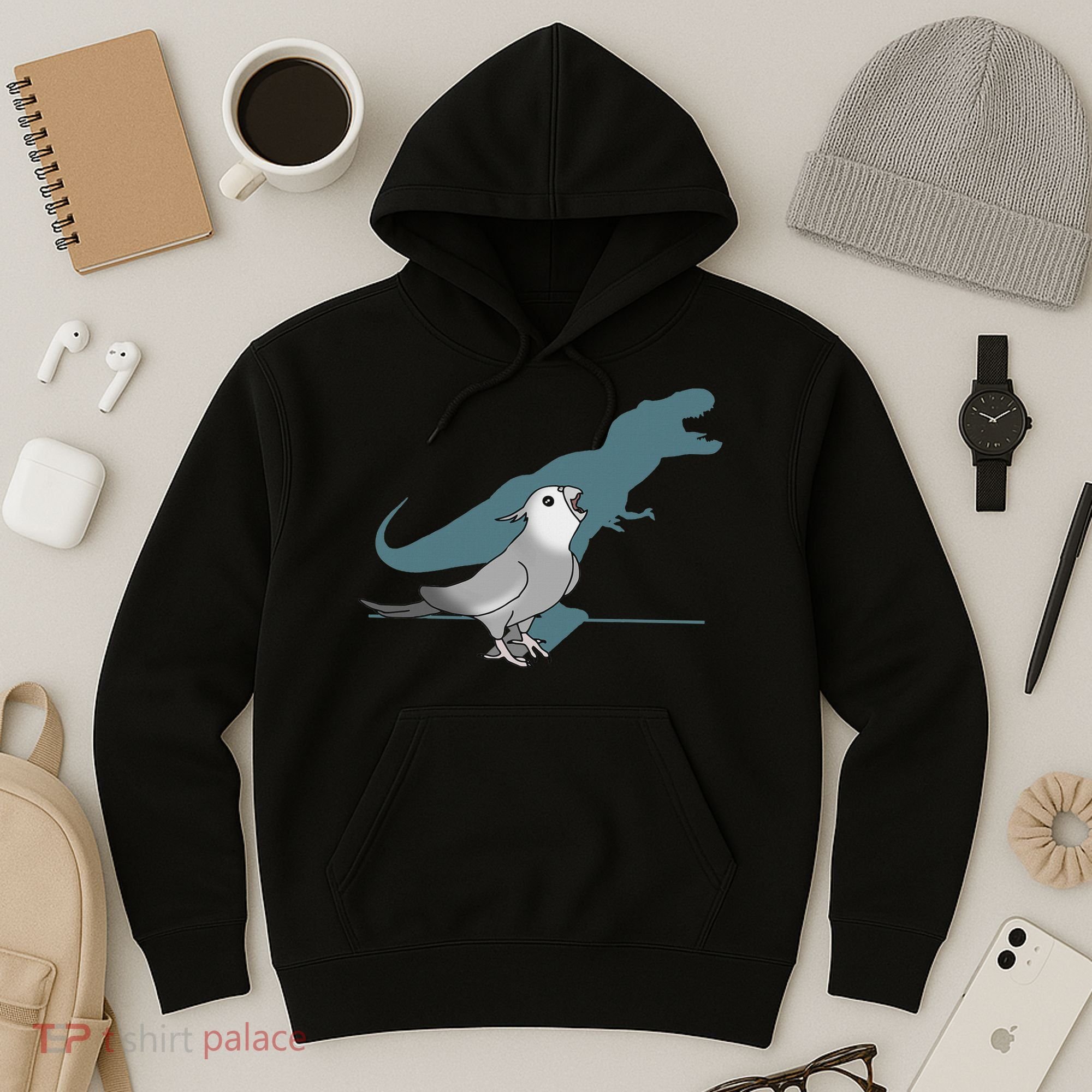 T Rex White Faced Cockatiel, Funny Grey Cockatiel Dinosaur Hoodie