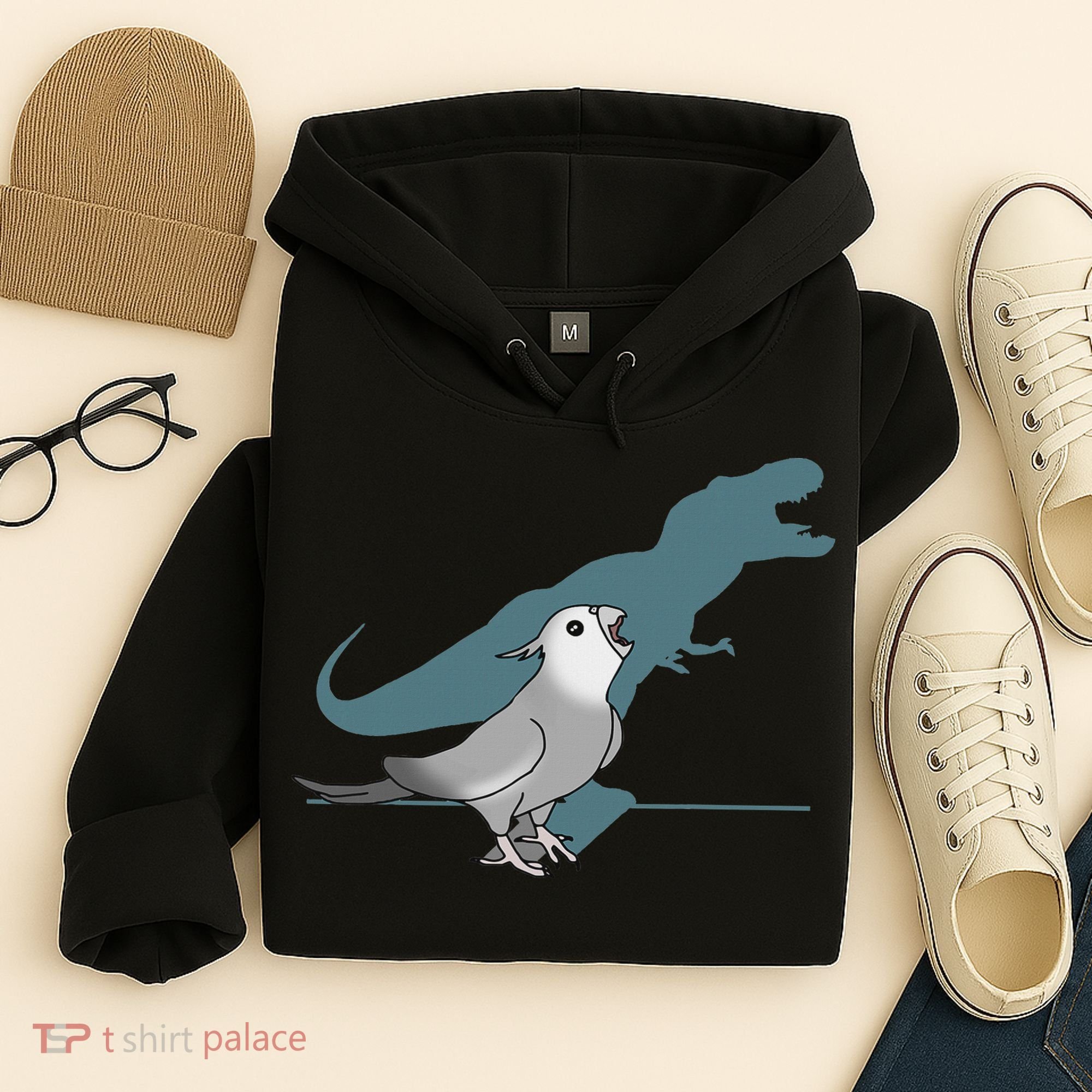 T Rex White Faced Cockatiel, Funny Grey Cockatiel Dinosaur Hoodie