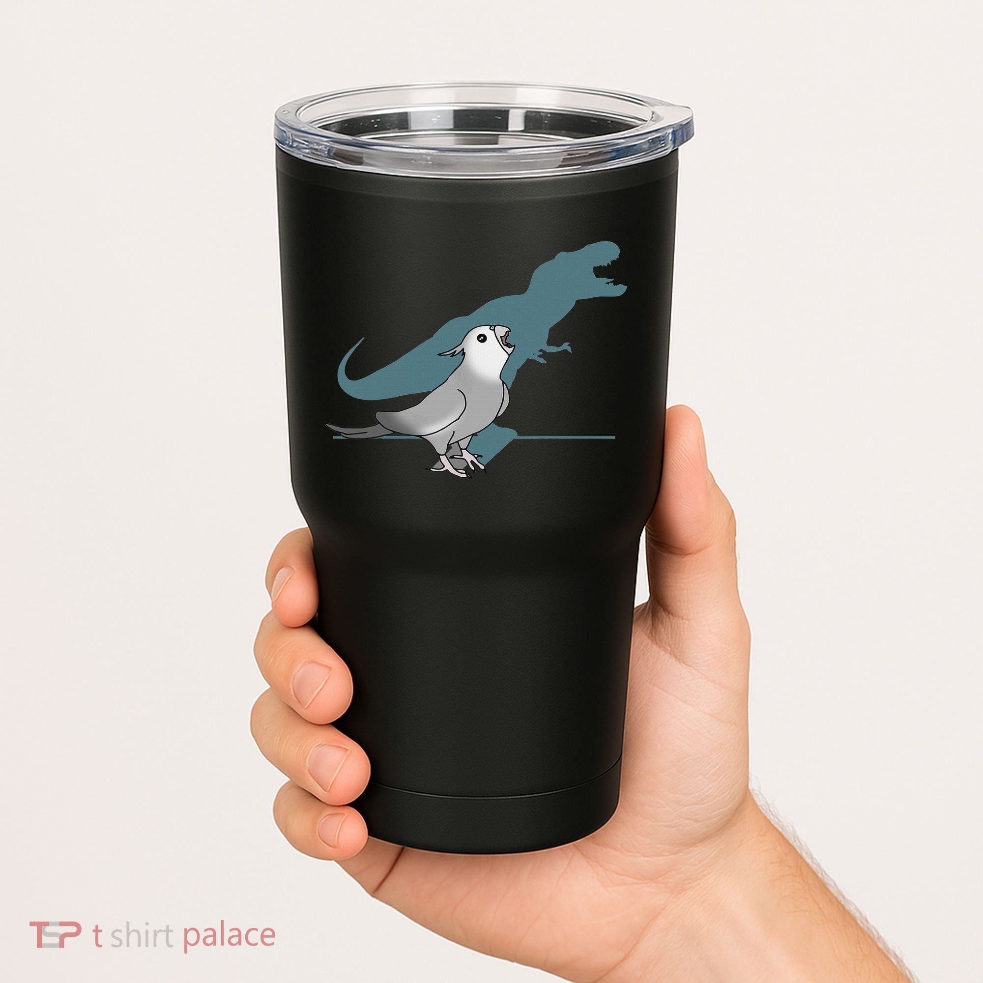 T Rex White Faced Cockatiel, Funny Grey Cockatiel Dinosaur Tumbler