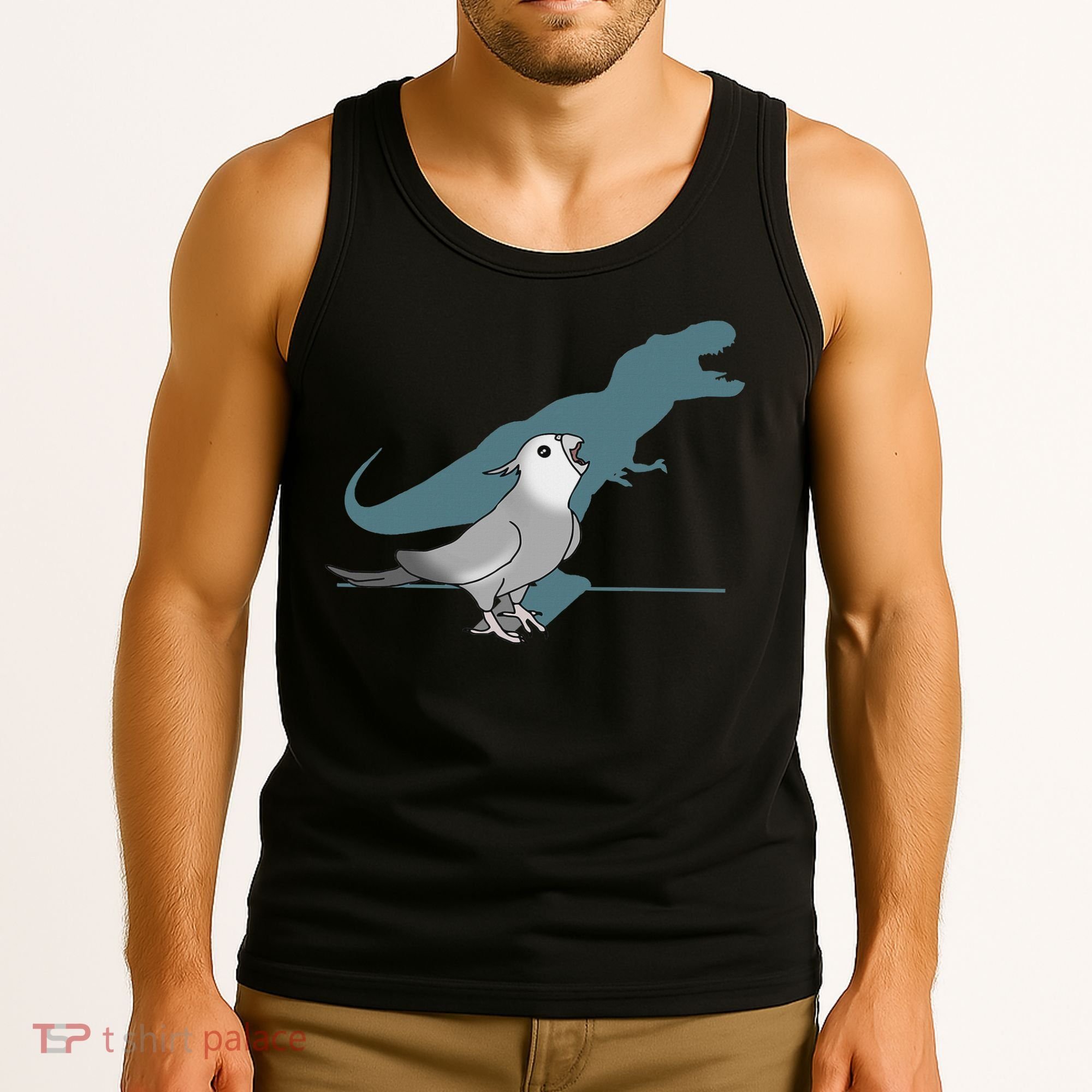 T Rex White Faced Cockatiel, Funny Grey Cockatiel Dinosaur Tank Top