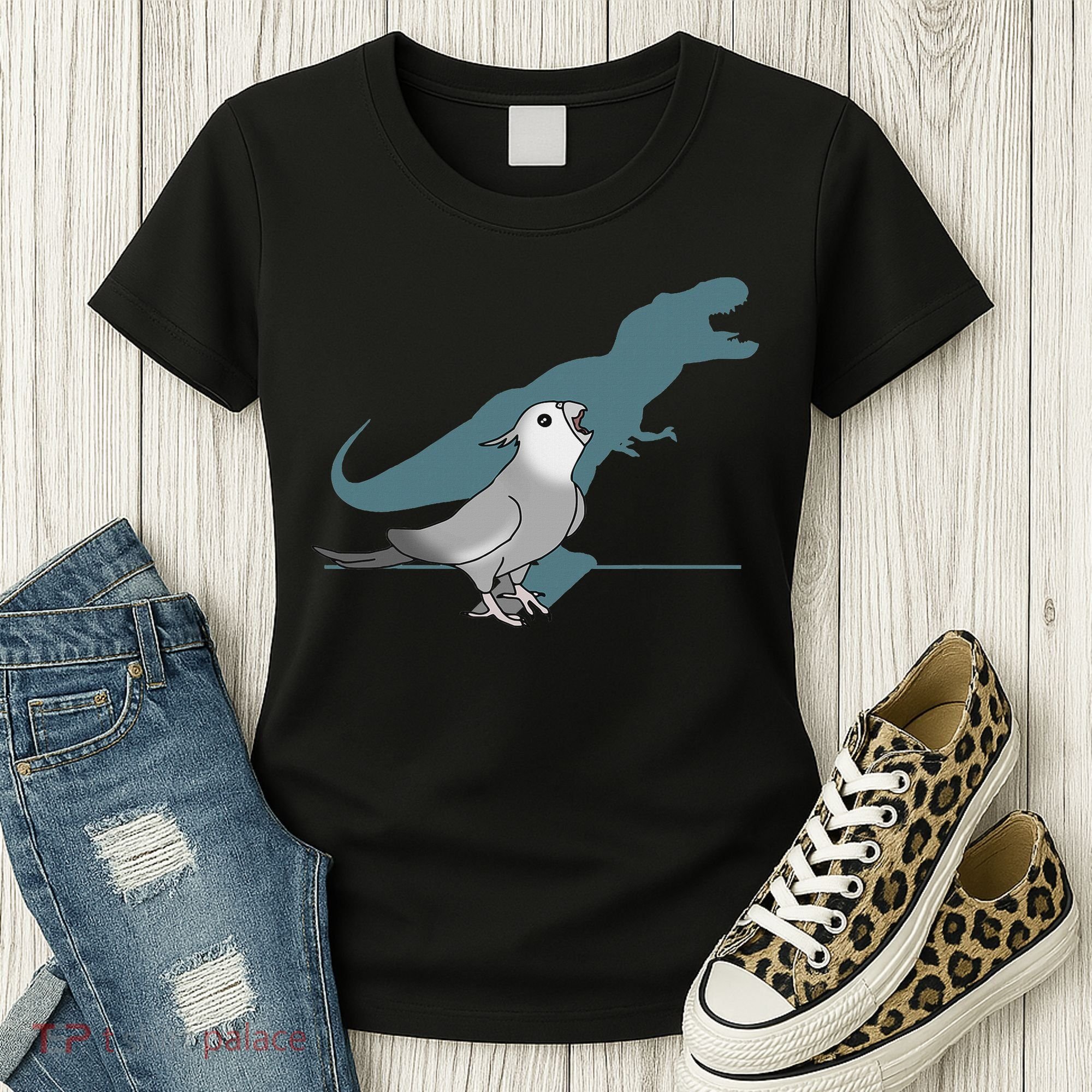 T Rex White Faced Cockatiel, Funny Grey Cockatiel Dinosaur Women's T-Shirt