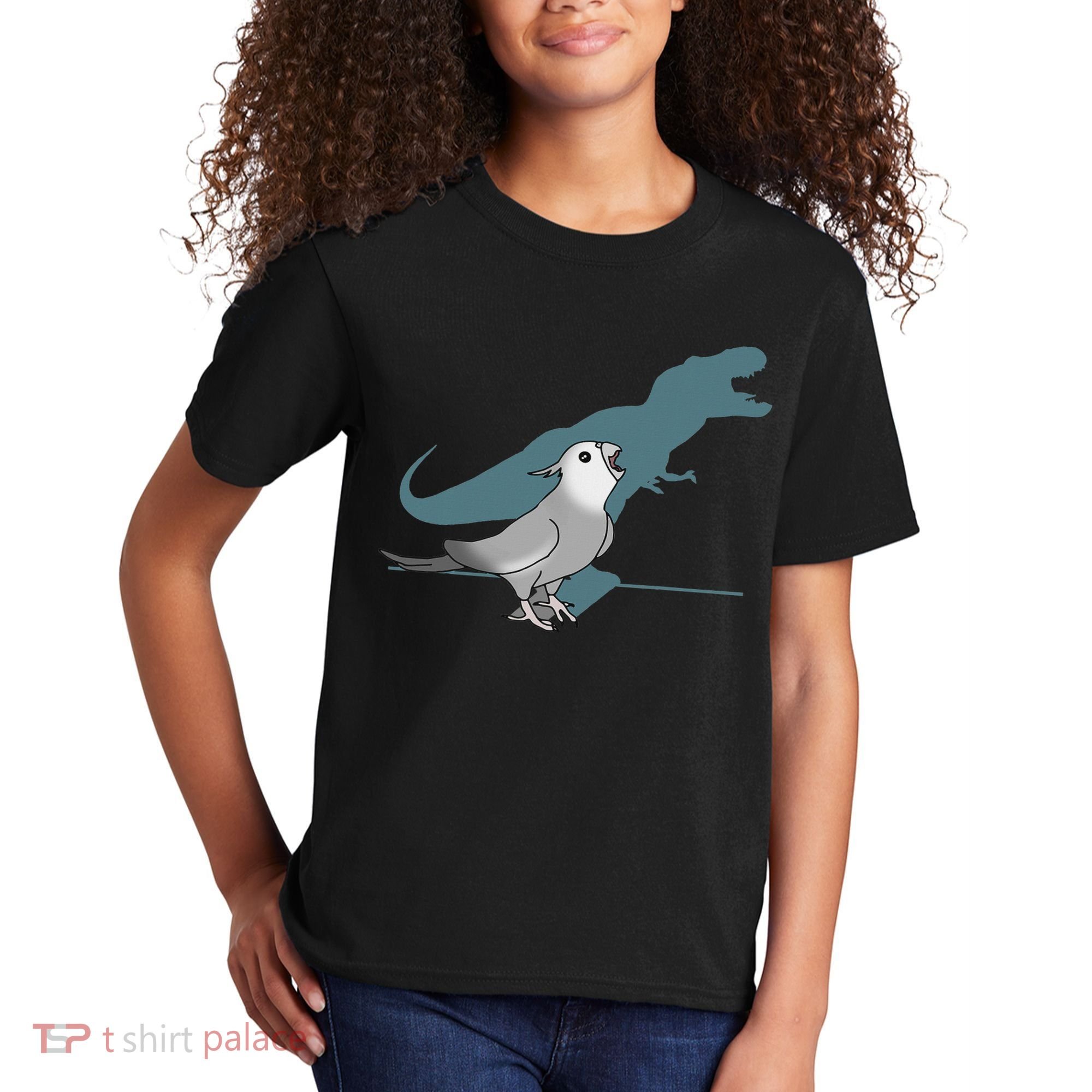 T Rex White Faced Cockatiel, Funny Grey Cockatiel Dinosaur Kids T-Shirt