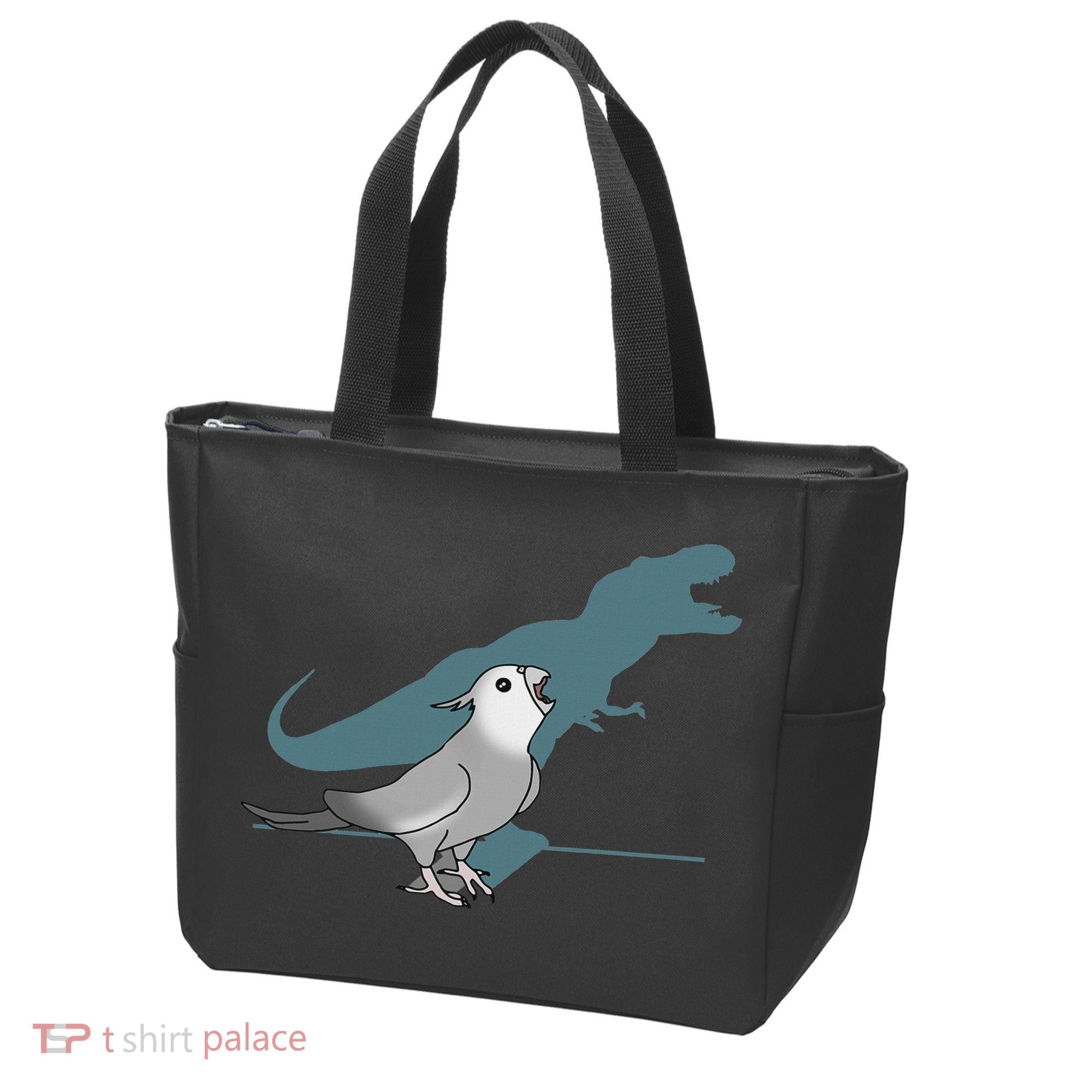 T Rex White Faced Cockatiel, Funny Grey Cockatiel Dinosaur Tote Bag