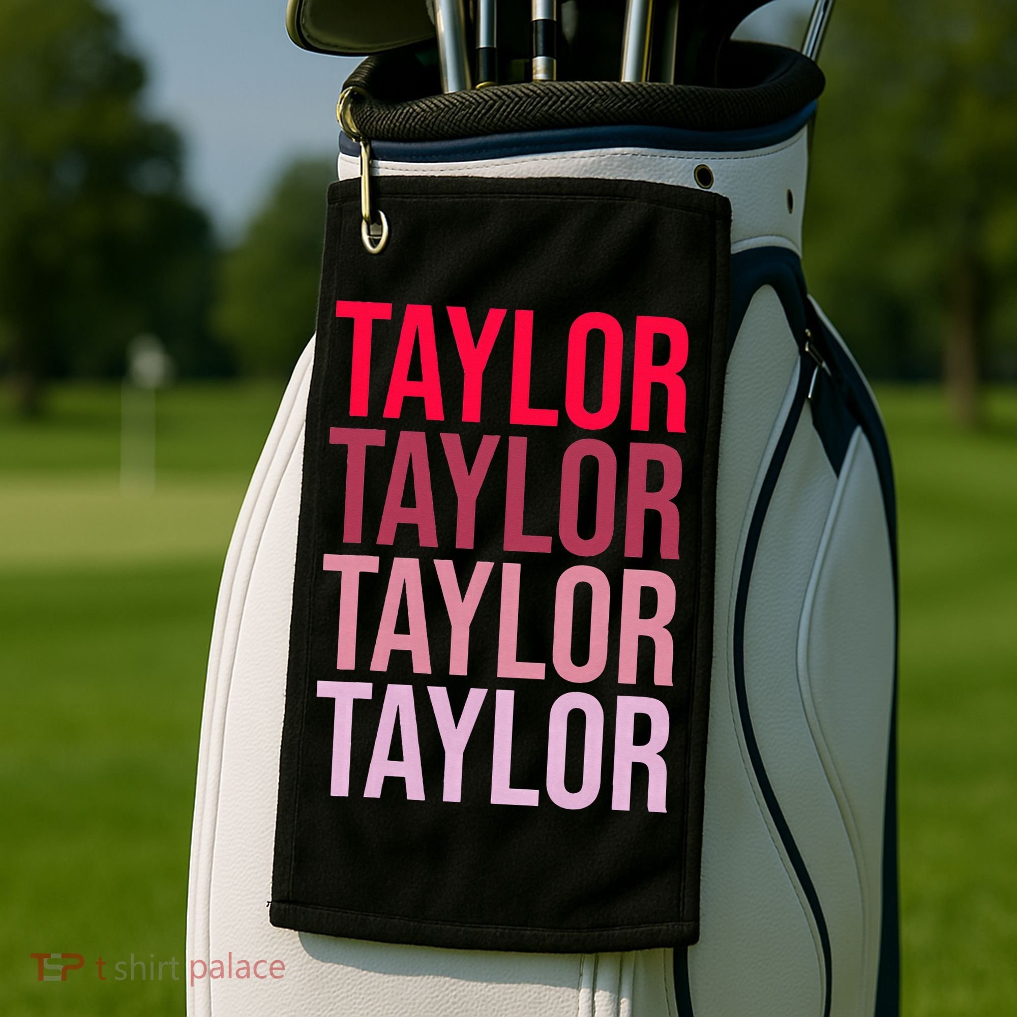 Taylor Retro Wordmark Pattern I love Taylor Golf Towel