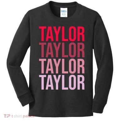 Taylor Retro Wordmark Pattern I love Taylor Kids Long Sleeve Shirt