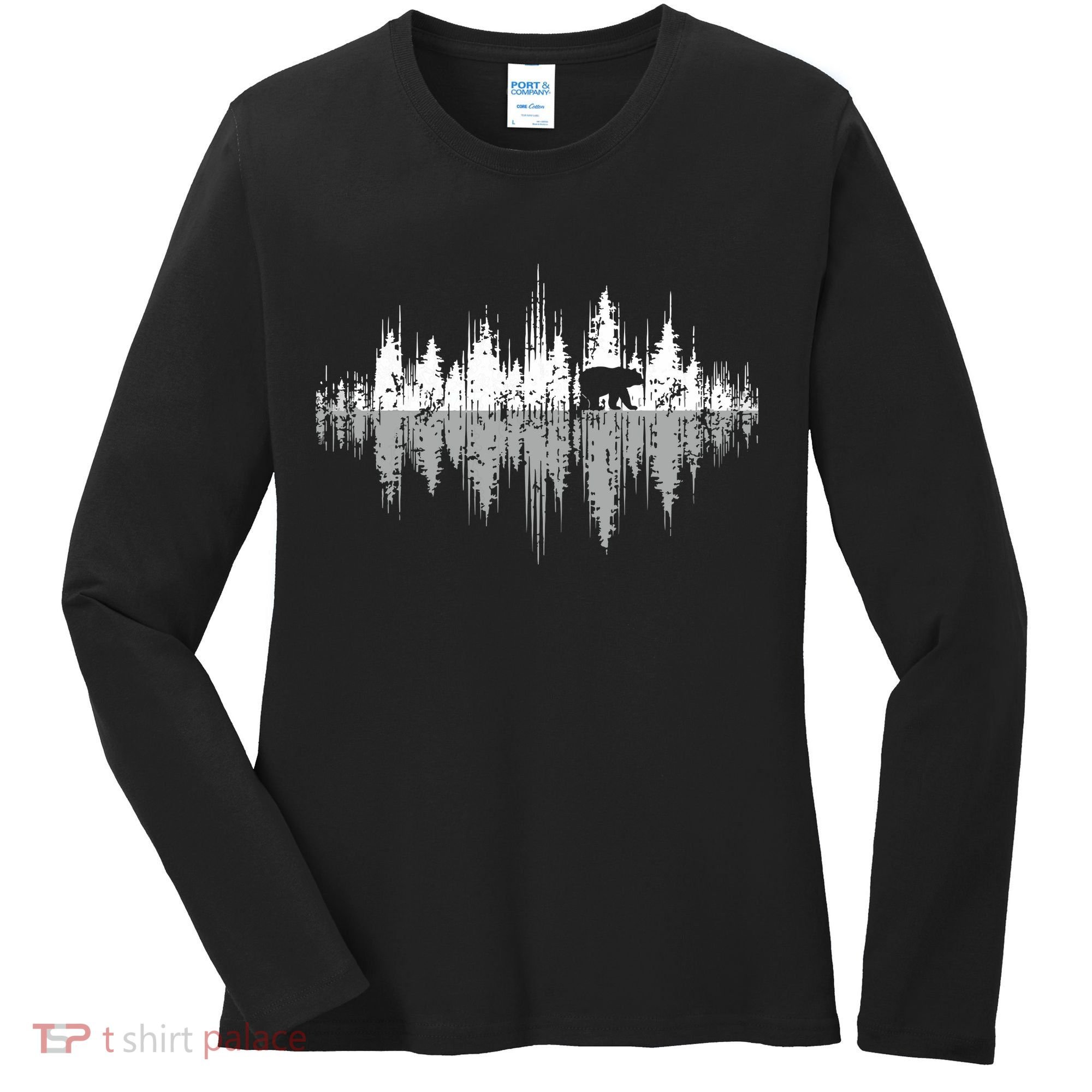 Trees Reflection Wildlife Nature Animal Bear Outdoor Forest Women's Long Sleeve Shirt