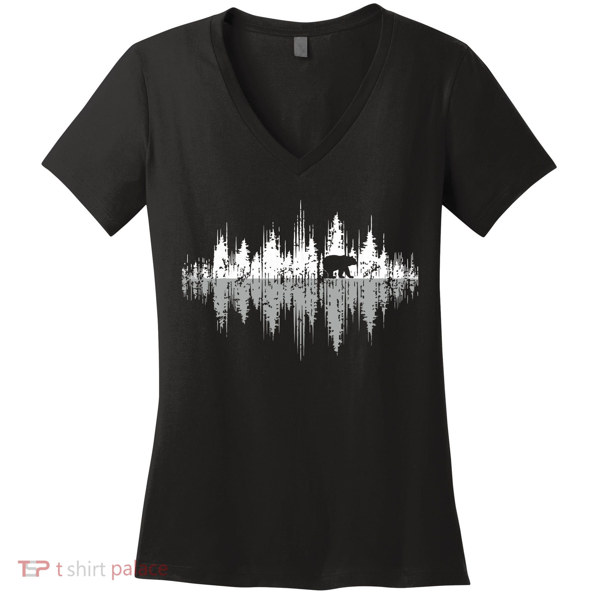 Trees Reflection Wildlife Nature Animal Bear Outdoor Forest Women's V-Neck T-Shirt