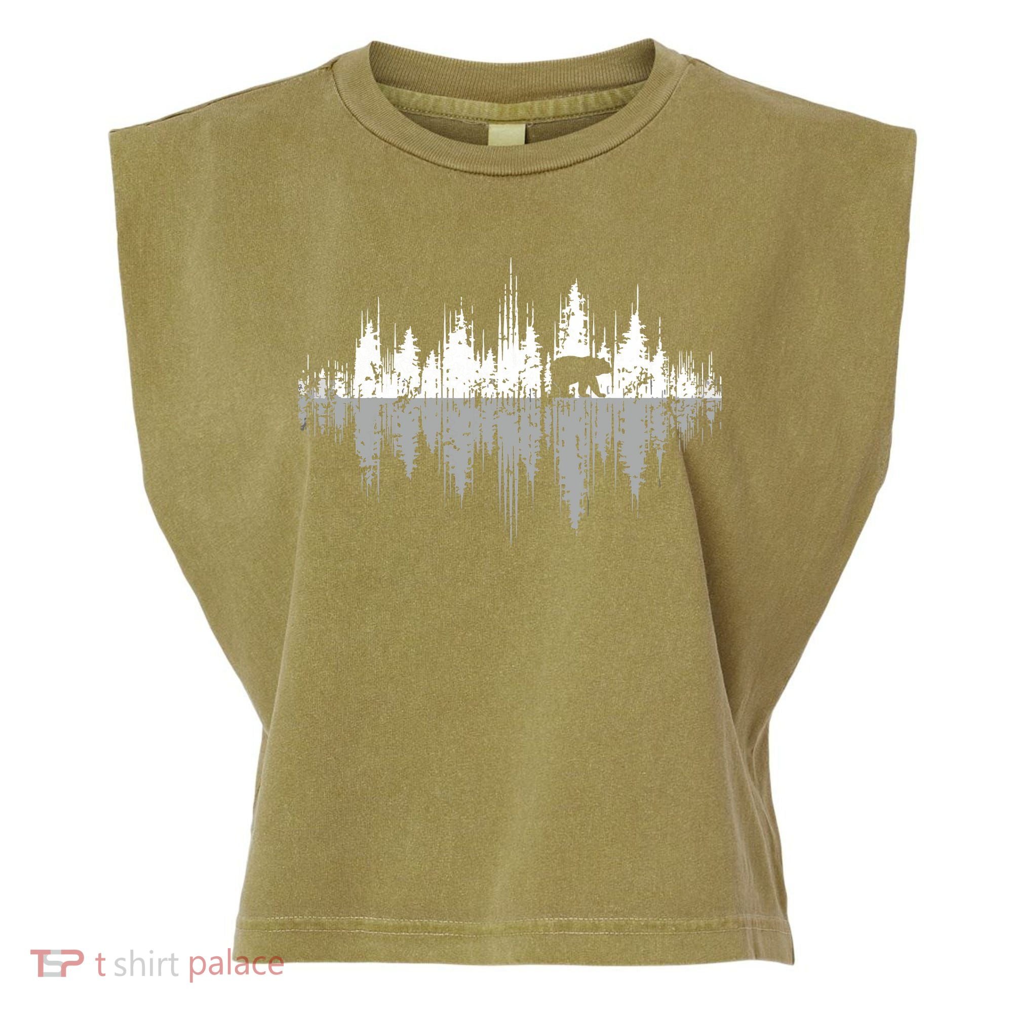 Trees Reflection Wildlife Nature Animal Bear Outdoor Forest Garment-Dyed Women's Muscle Tee