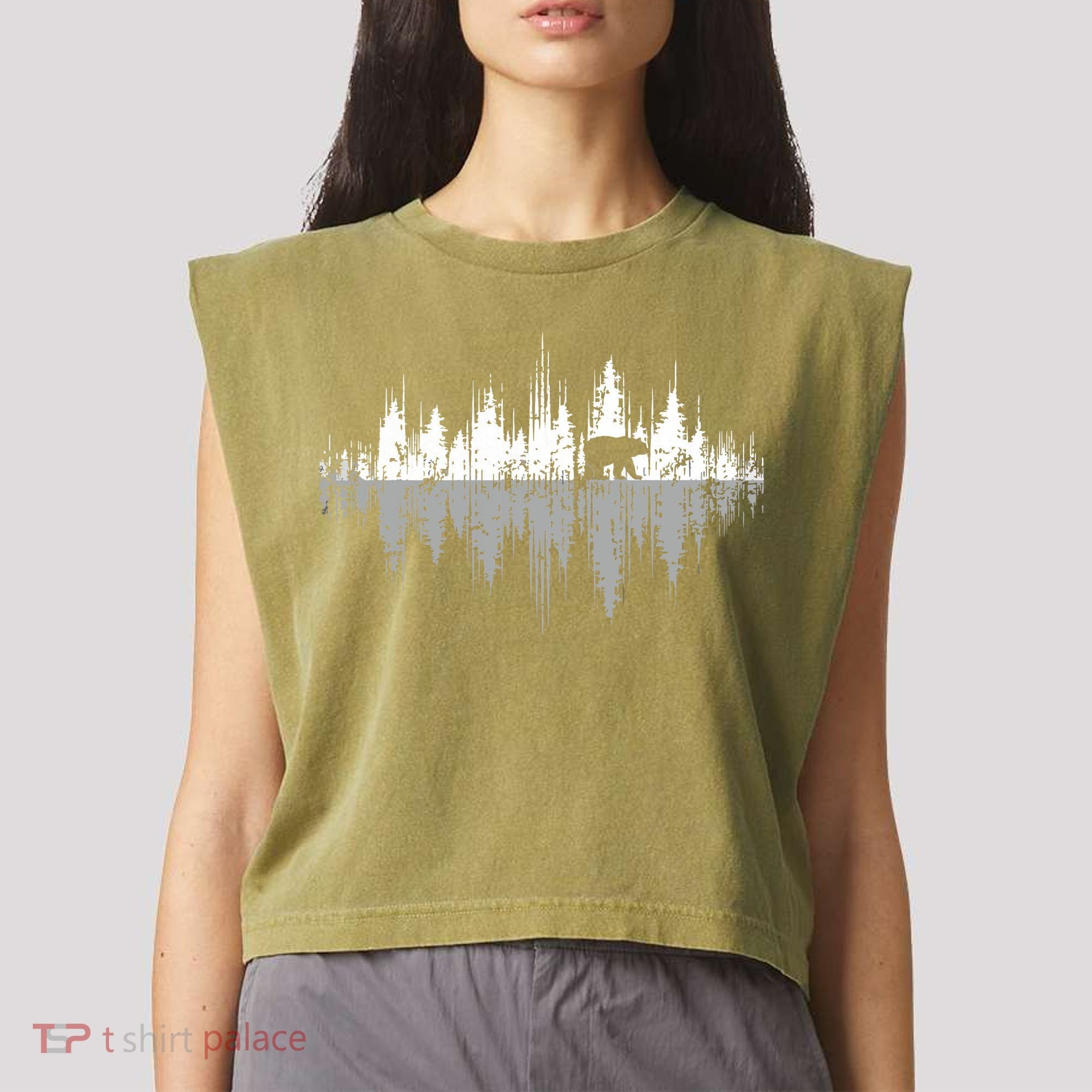 Trees Reflection Wildlife Nature Animal Bear Outdoor Forest Garment-Dyed Women's Muscle Tee