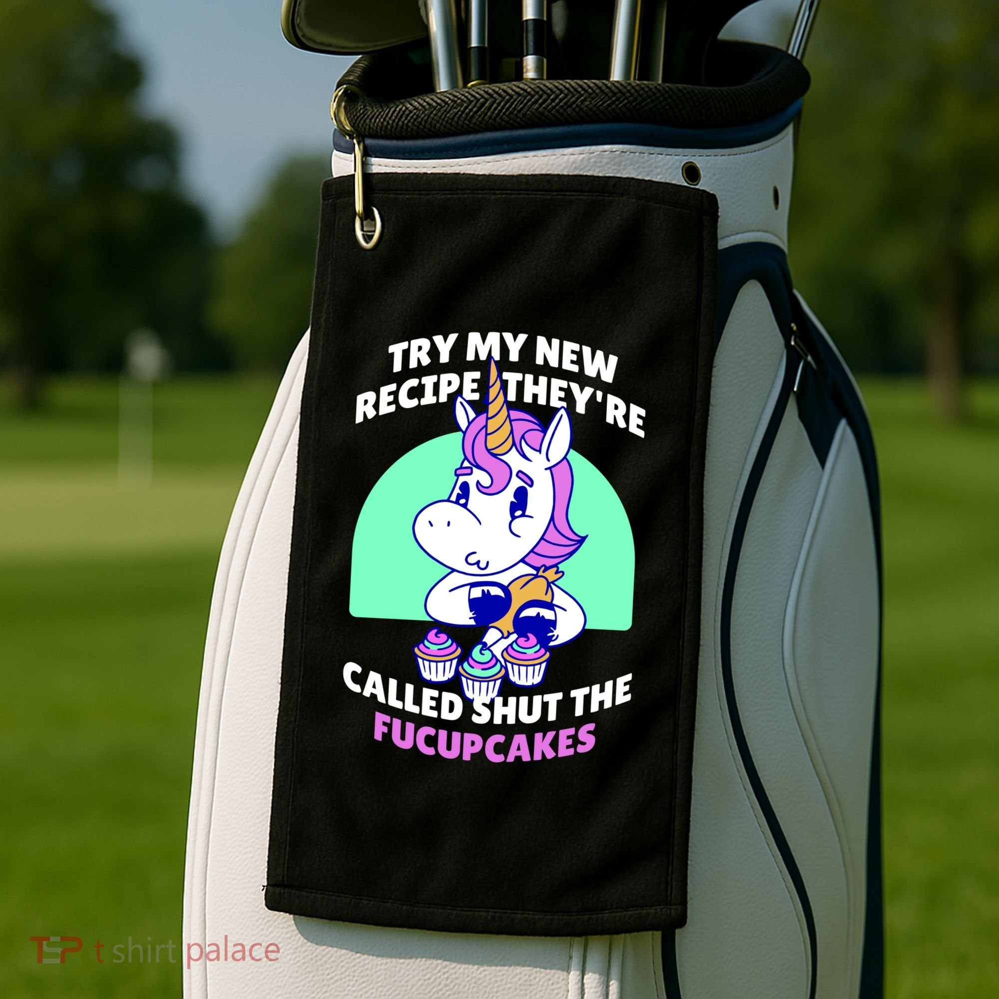 Try My Recipe Shut the Fucupcakes Funny Unicorn Golf Towel