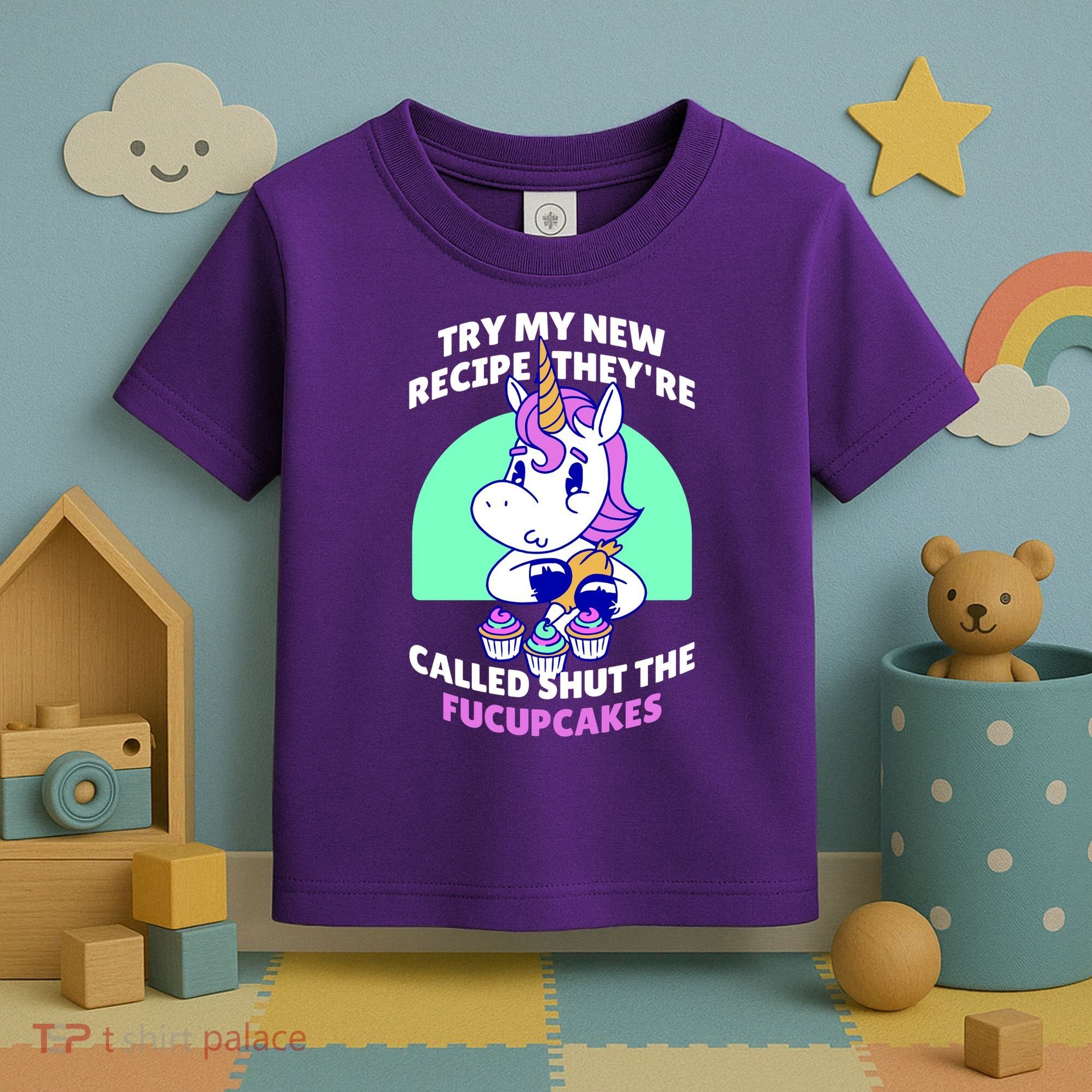Try My Recipe Shut the Fucupcakes Funny Unicorn Toddler T-Shirt