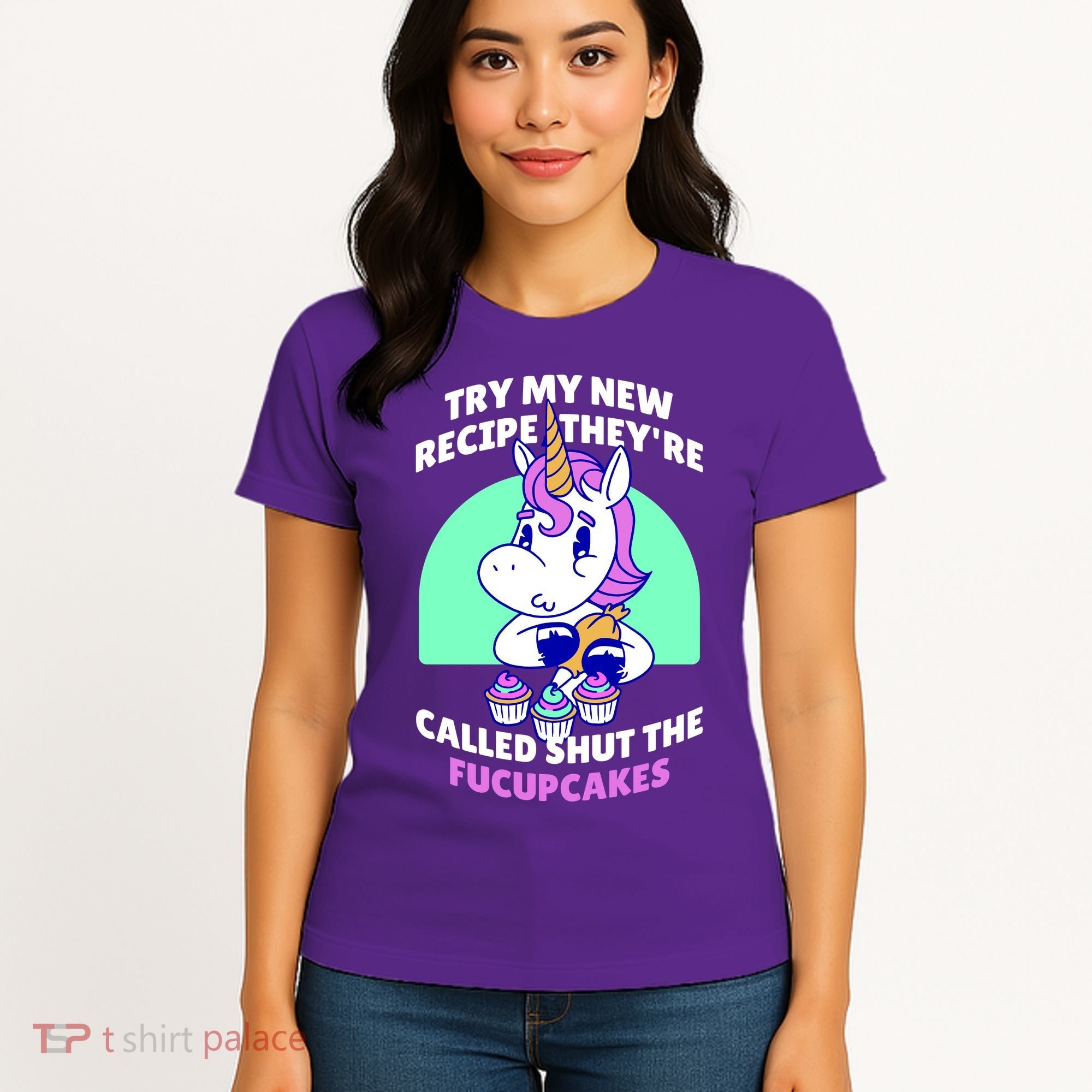 Try My Recipe Shut the Fucupcakes Funny Unicorn Women's T-Shirt