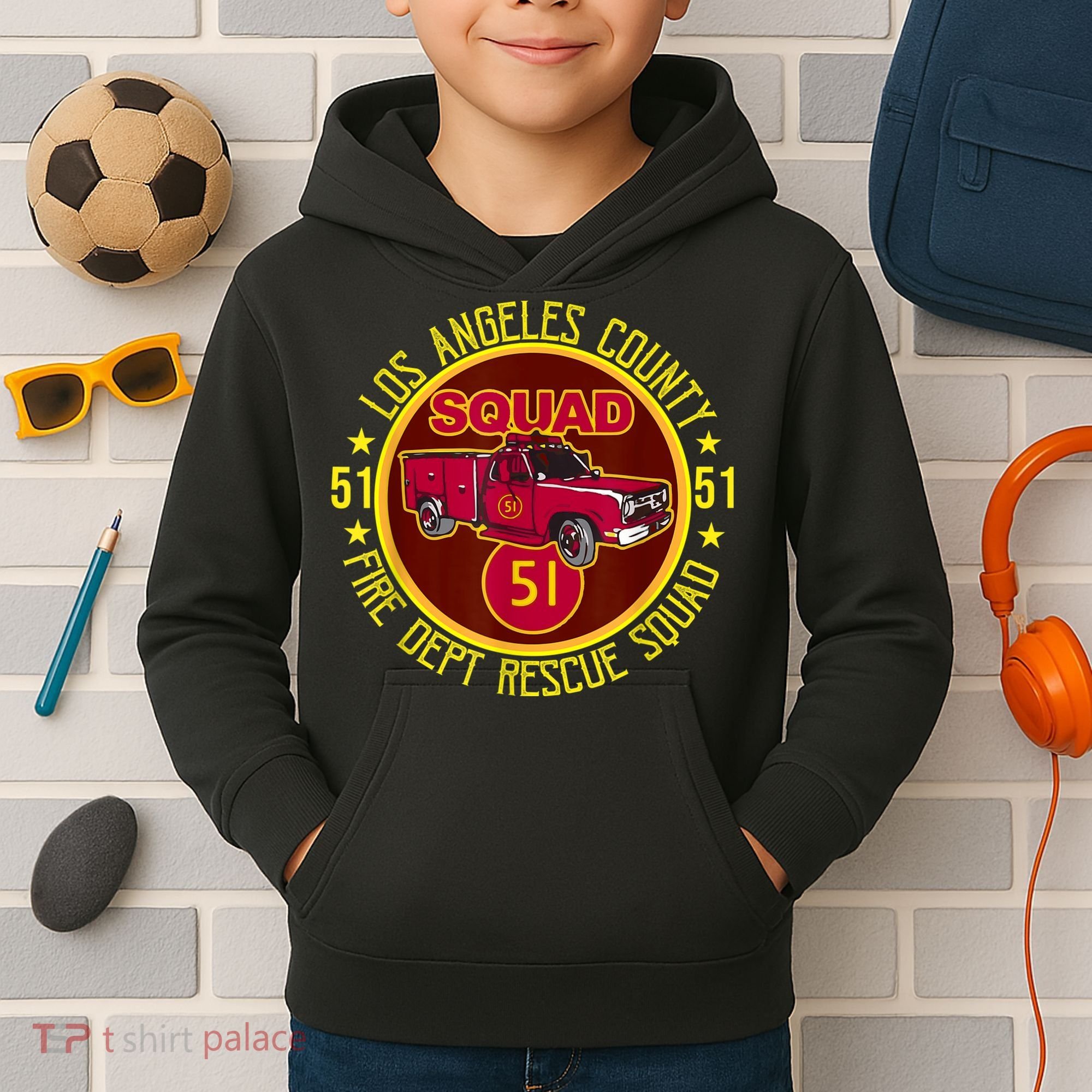 Truck Side 51 Emergency Squad Logo Essential Kids Hoodie