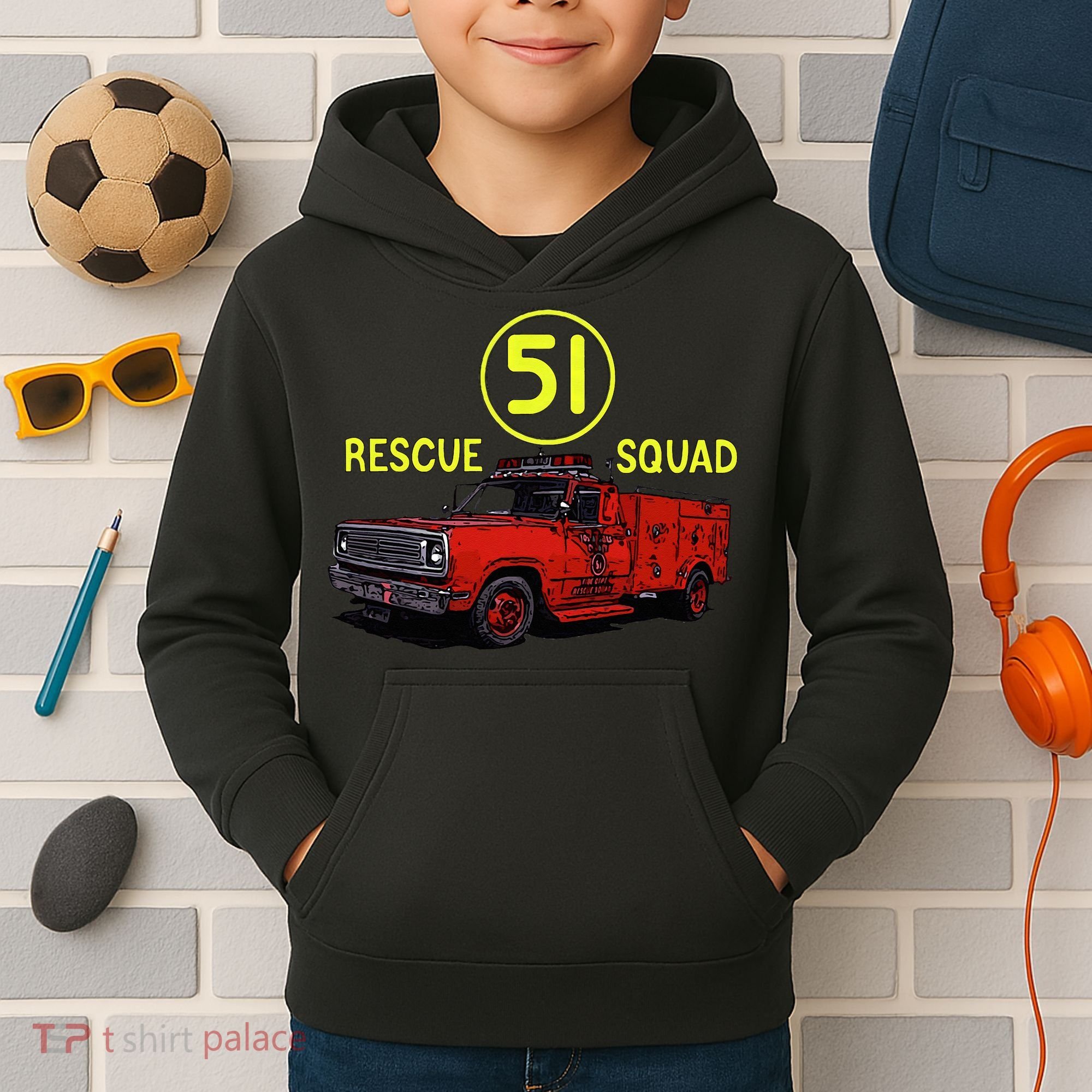 Truck Side 51 Emergency Squad Logo Essential Kids Hoodie