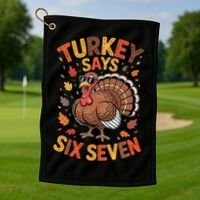 Turkey Says 67 Thanksgiving Golf Towel thumb 1