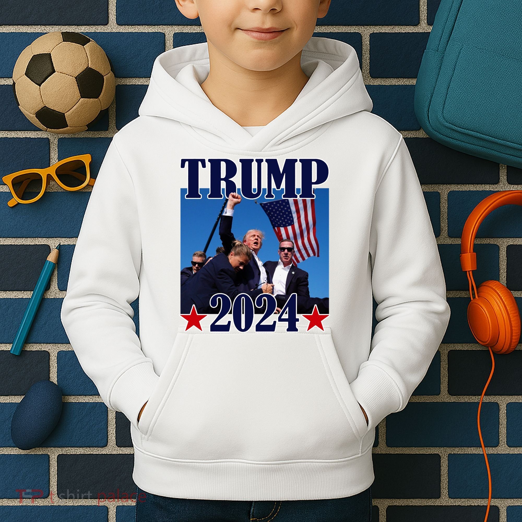 Trump Shot Assassination Attempt 2024 Fight Fight Fight Kids Hoodie