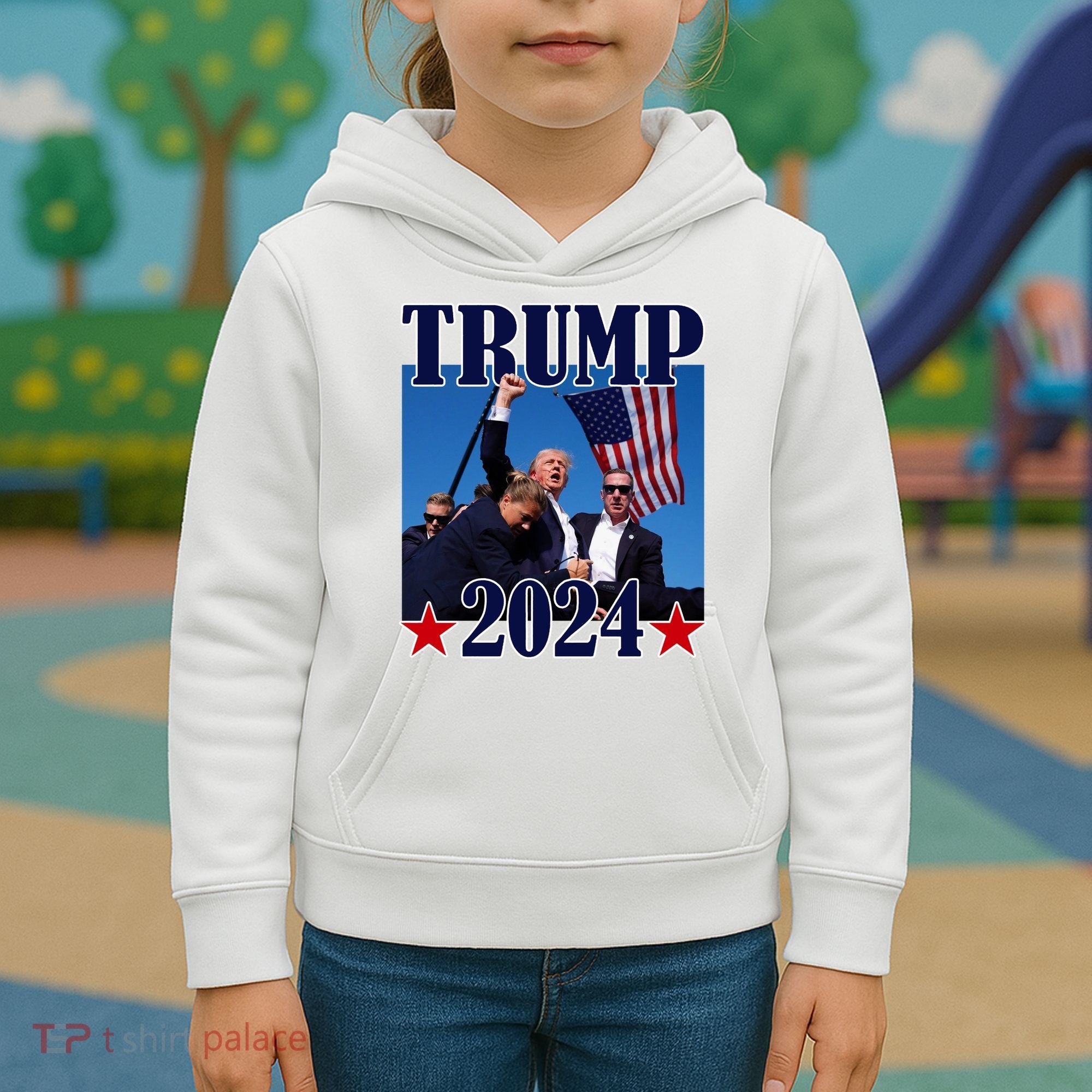 Trump Shot Assassination Attempt 2024 Fight Fight Fight Kids Hoodie