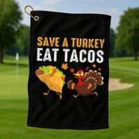 Thanksgiving Save A Turkey Eat Tacos Golf Towel thumb 1