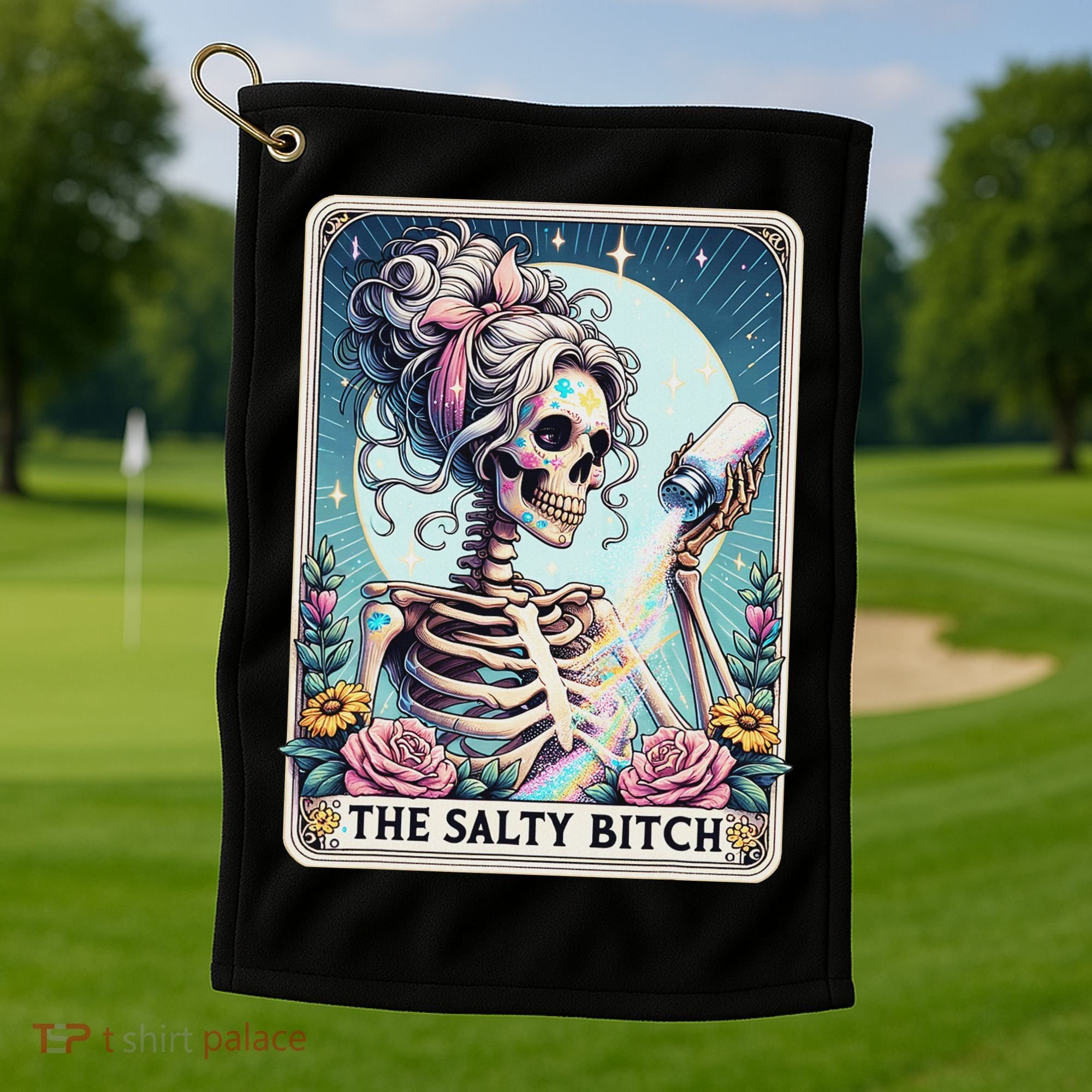 The Salty Bitch Tarot Card Skeleton Golf Towel
