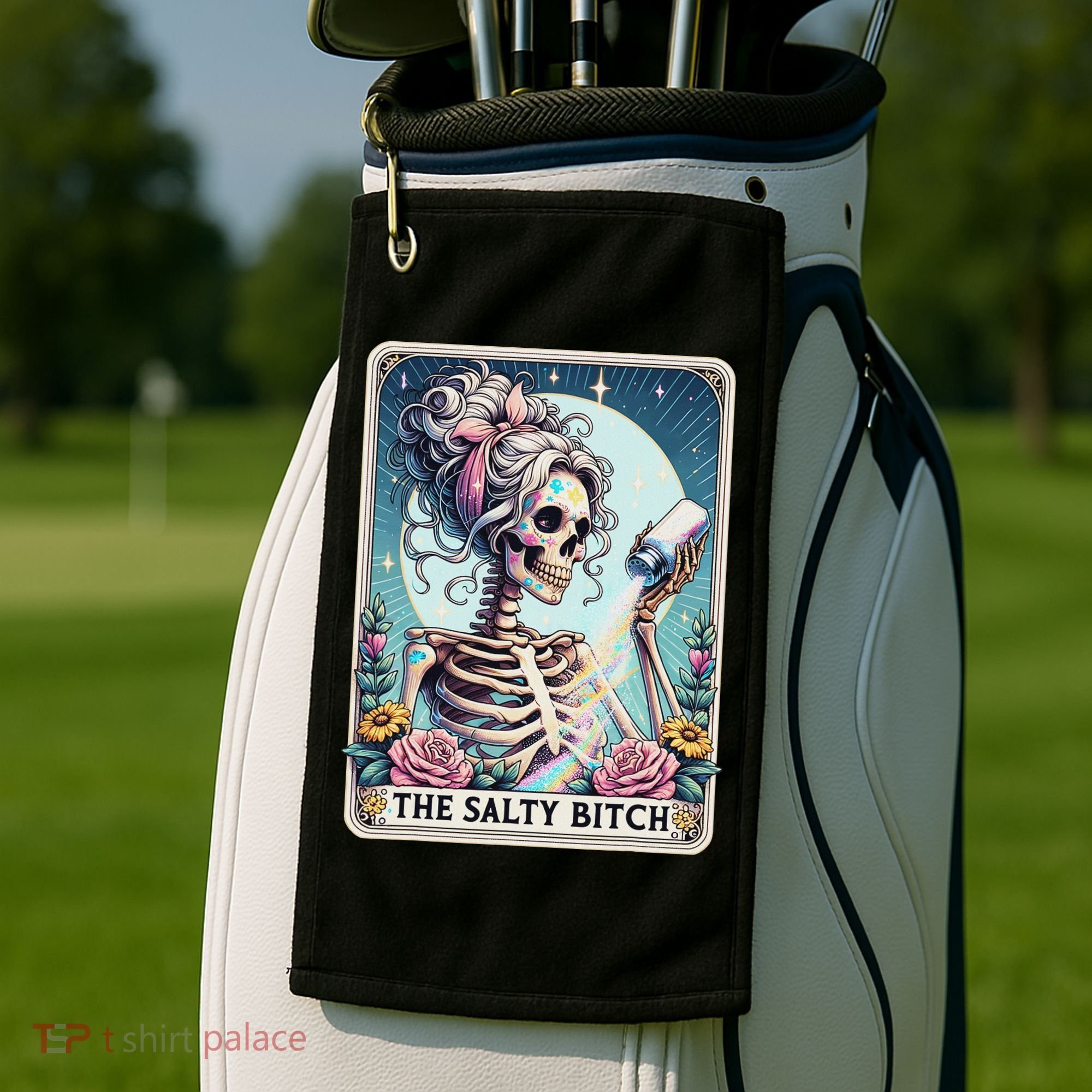 The Salty Bitch Tarot Card Skeleton Golf Towel