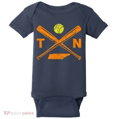 Tennessee Softball Bats & Ball Retro Style Softball Player Baby Bodysuit