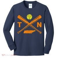 Tennessee Softball Bats & Ball Retro Style Softball Player Kids Long Sleeve Shirt thumb 0
