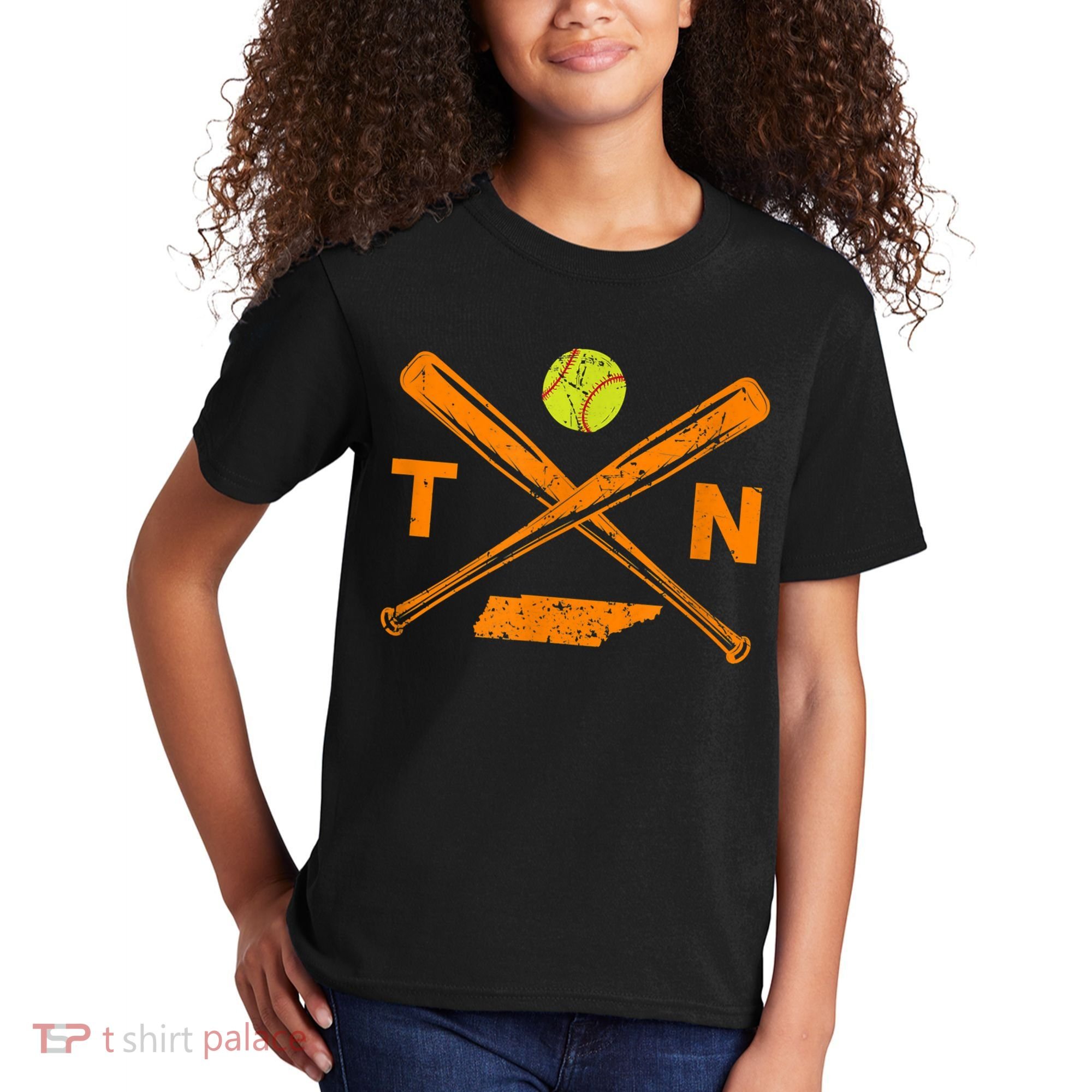 Tennessee Softball Bats & Ball Retro Style Softball Player Kids T-Shirt