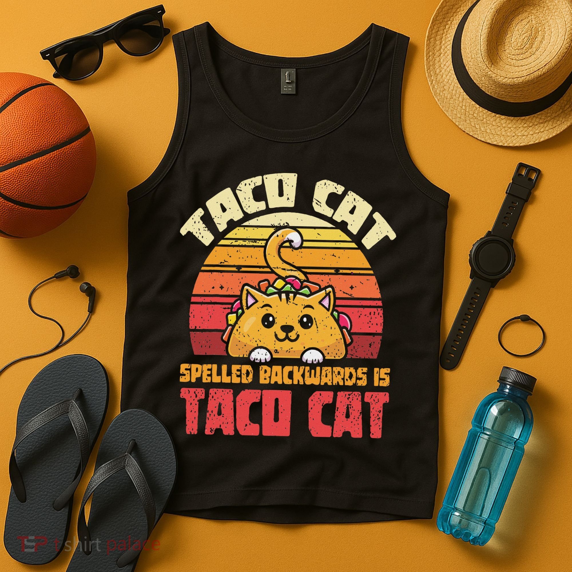 Tacocat Spelled Backwards Is Tacocat Funny Retro Taco Tank Top