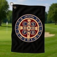 The Saint Benedict Medal Catholic Golf Towel thumb 1