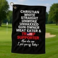 Trump Supporter Christian White Straight Unwoke Unvaxxed Golf Towel thumb 1