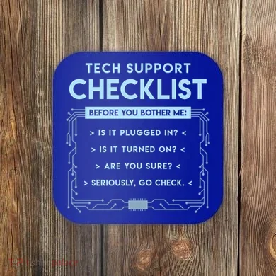 Tech Support Checklist Funny Computer Geek Sysadmin Gift Coaster