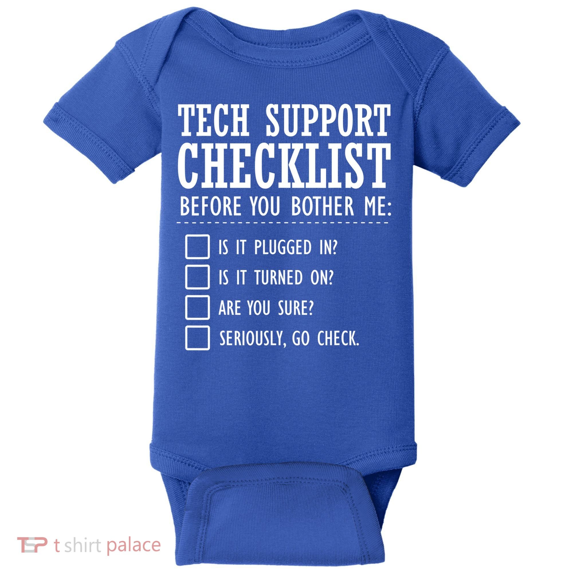 Tech Support Checklist Funny Computer Geek Sysadmin Gift Baby Bodysuit
