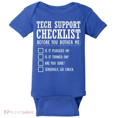 Tech Support Checklist Funny Computer Geek Sysadmin Gift Baby Bodysuit