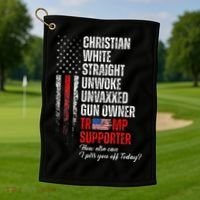 Trump Supporter Christian White Straight Unwoke Golf Towel thumb 1