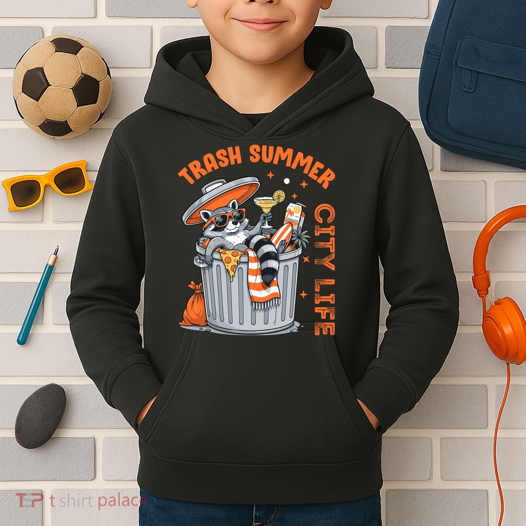Trash Summer City Life Raccoon Kids Hoodie