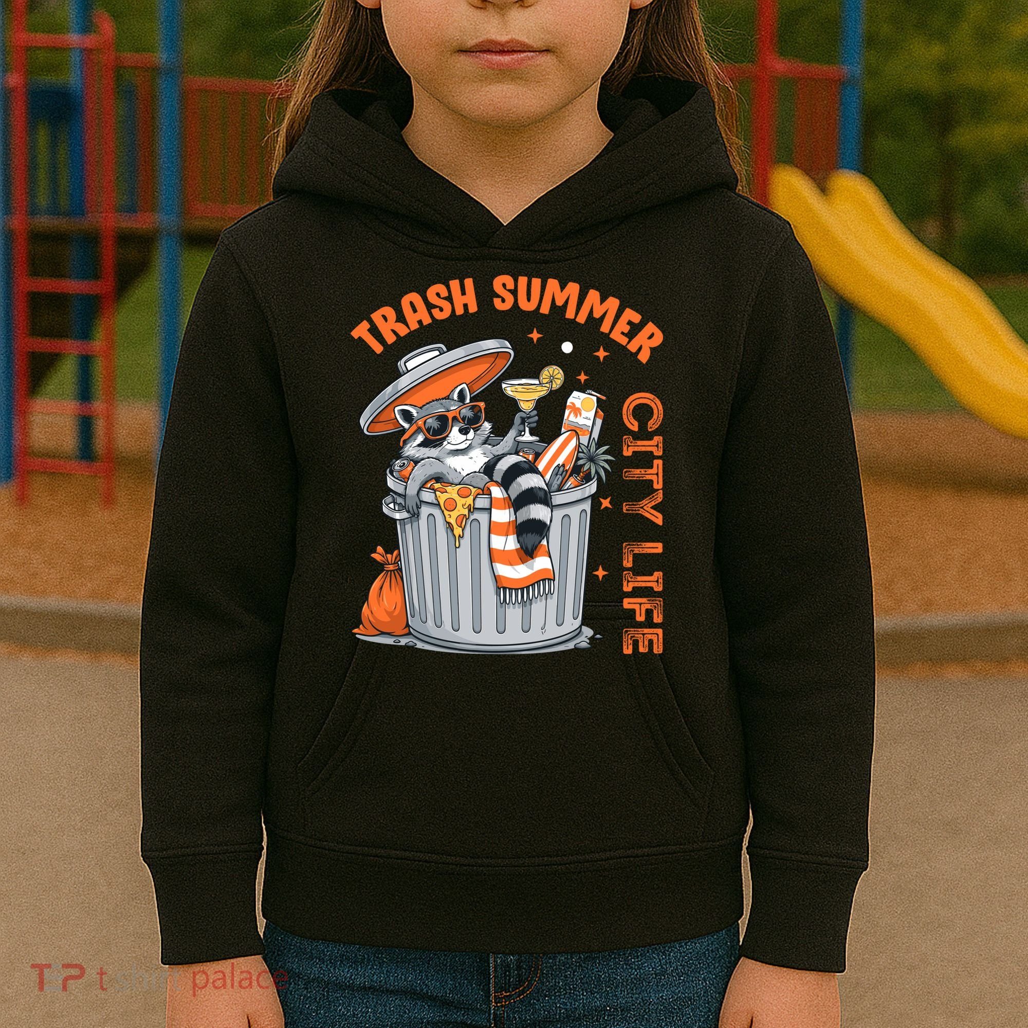 Trash Summer City Life Raccoon Kids Hoodie