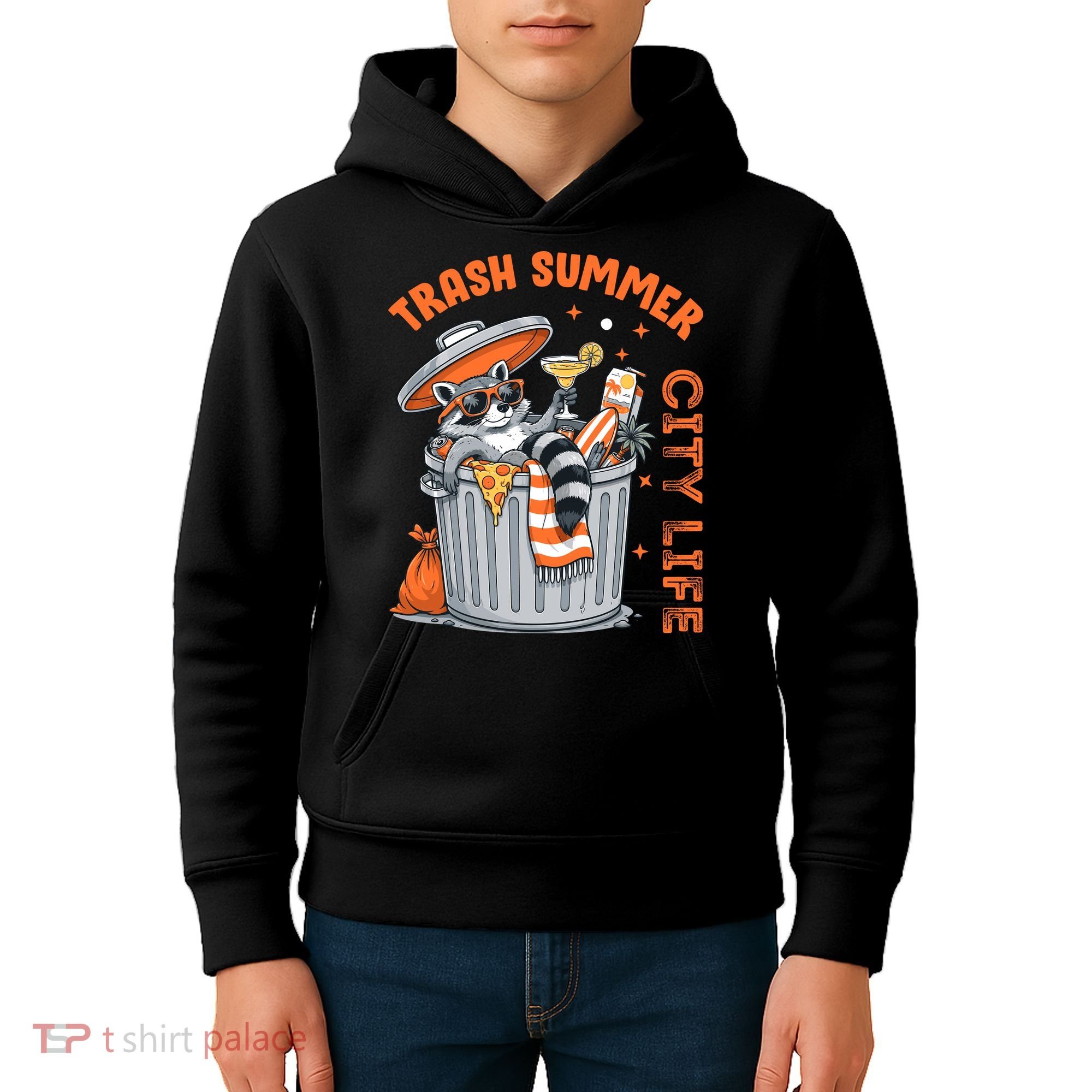 Trash Summer City Life Raccoon Kids Hoodie