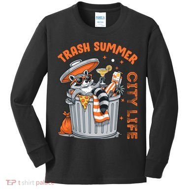 Trash Summer City Life Raccoon Kids Long Sleeve Shirt