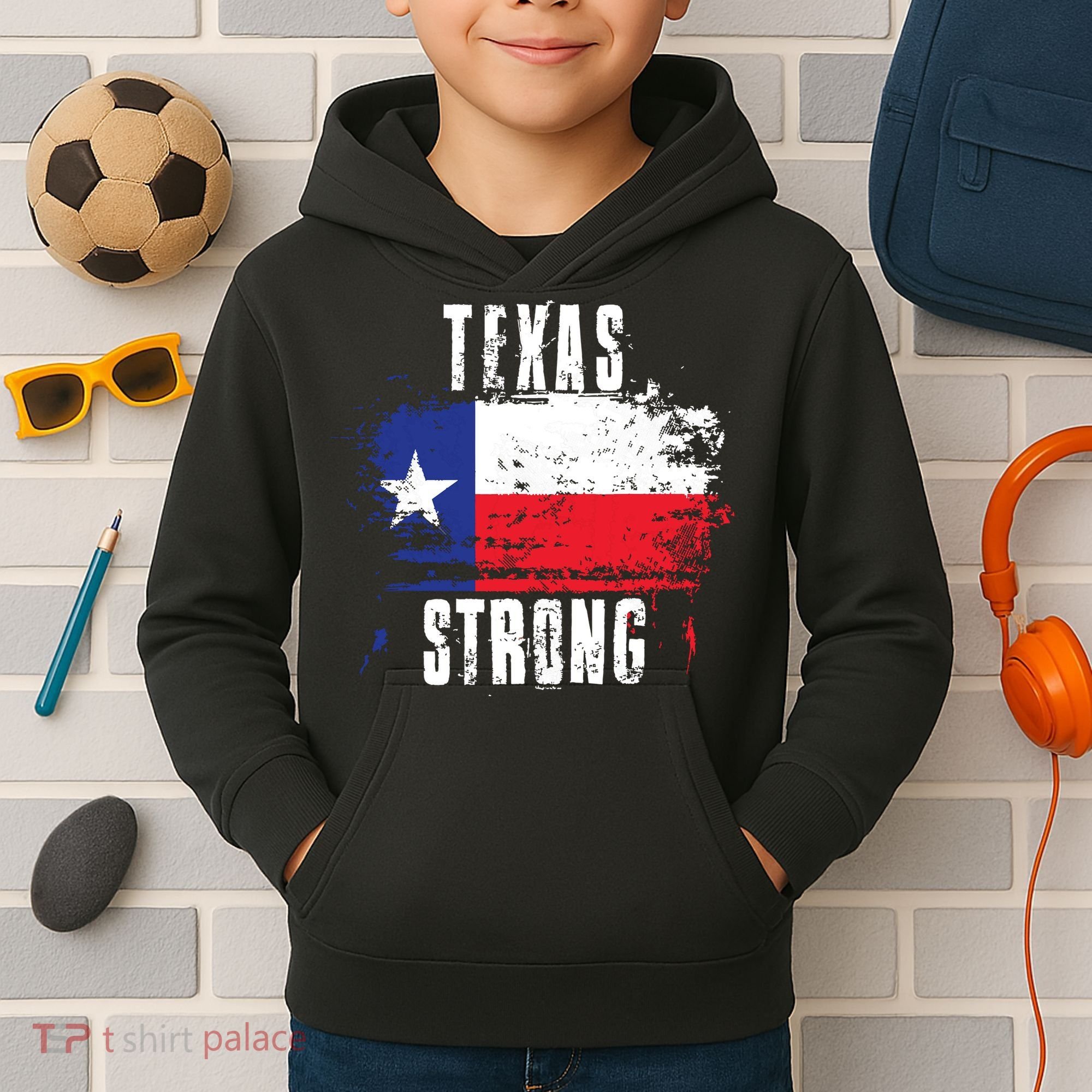 Texas Strong Distressed Flag Texan Pride Kids Hoodie